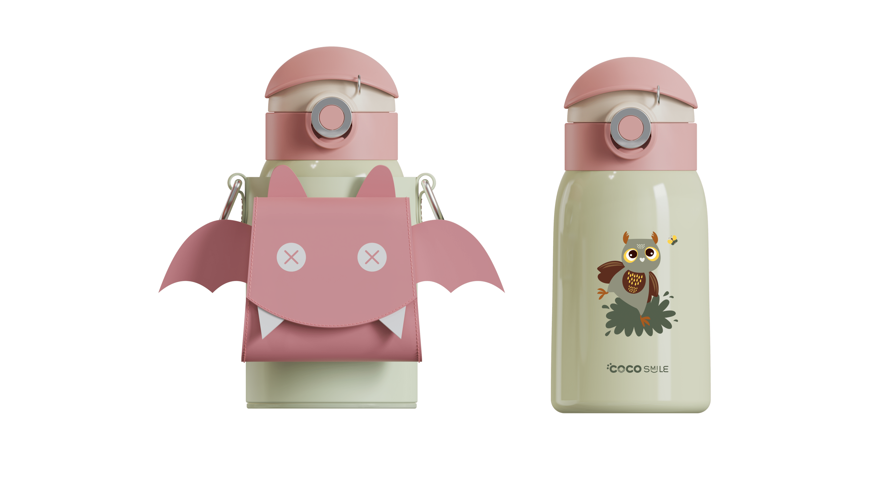 Bat Direct Drinking Thermos Cup With Sleeve (White)