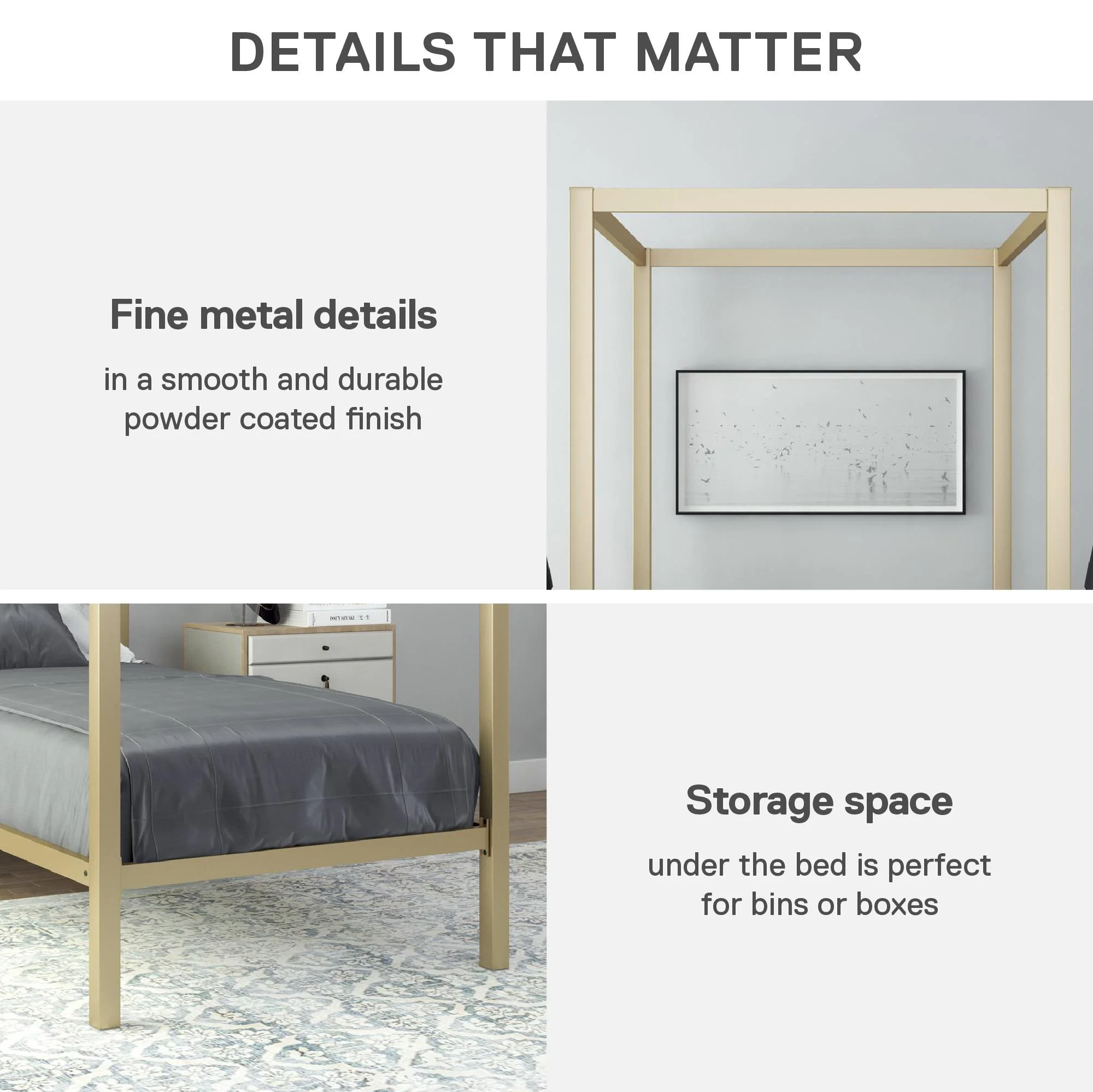 Bellamy Studios Modern Metal Canopy Poster Bed, Twin, White