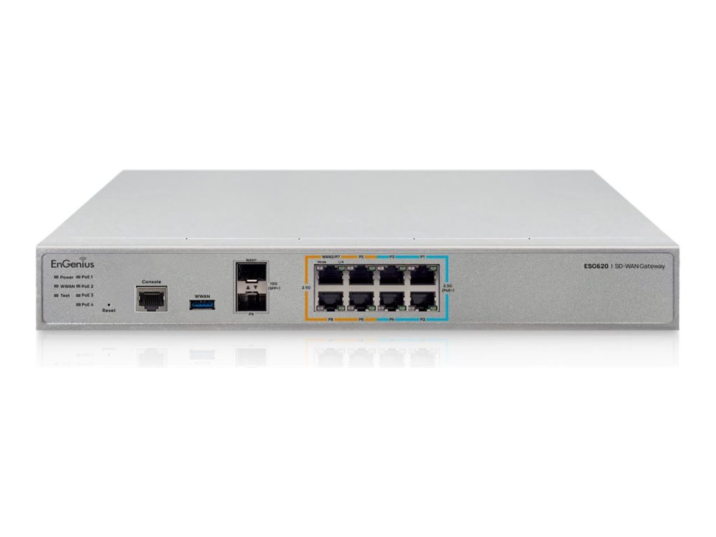 EnGenius Cloud Managed ESG620 - SD-WAN gateway - security, with quad core 2.2GHz and 8x 2.5G ports - 2.5GbE - cloud-managed - rack-mountable
