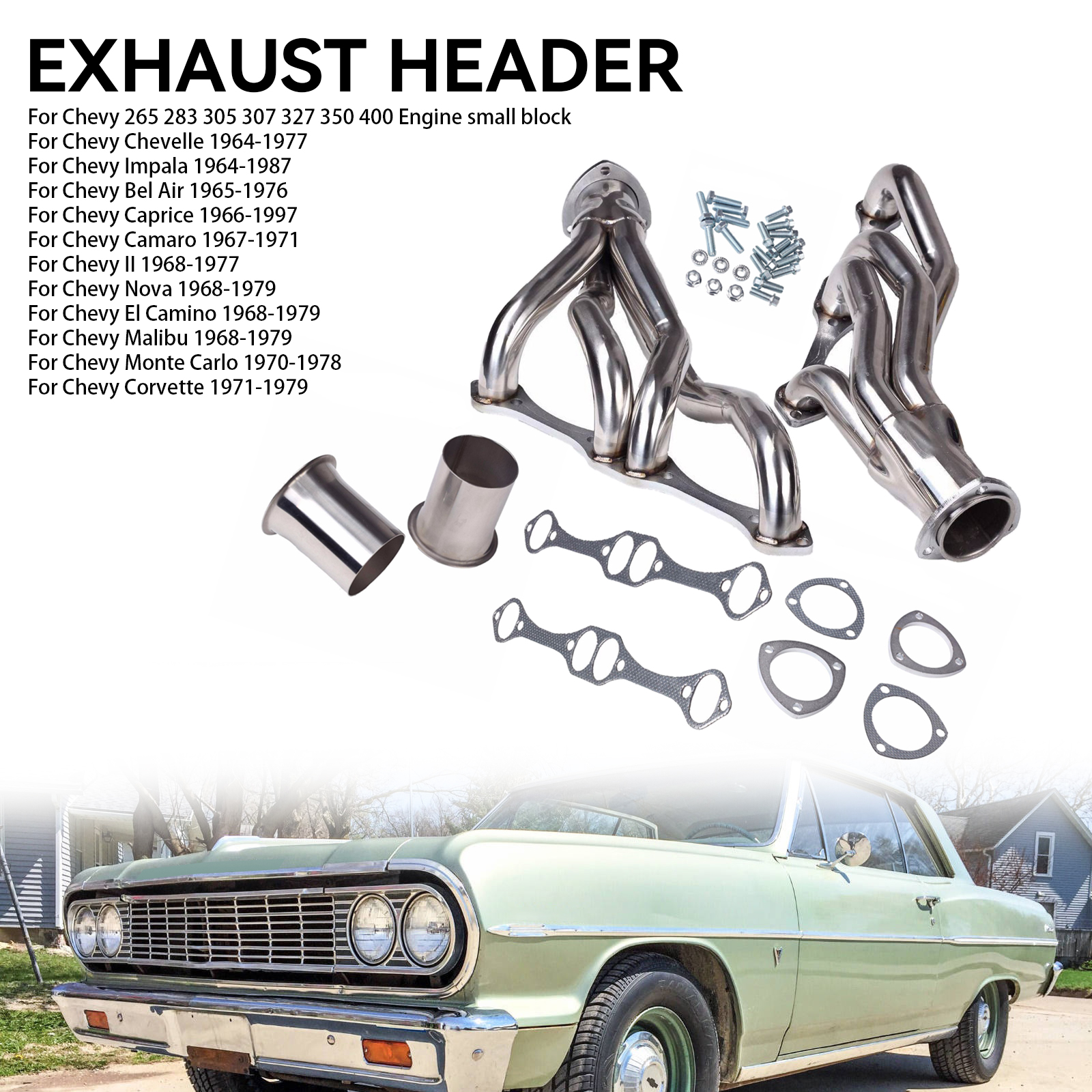 Small Block Manifold Headers Fit for Chevy 283 305 350 400 Chevelle Malibu Camaro
