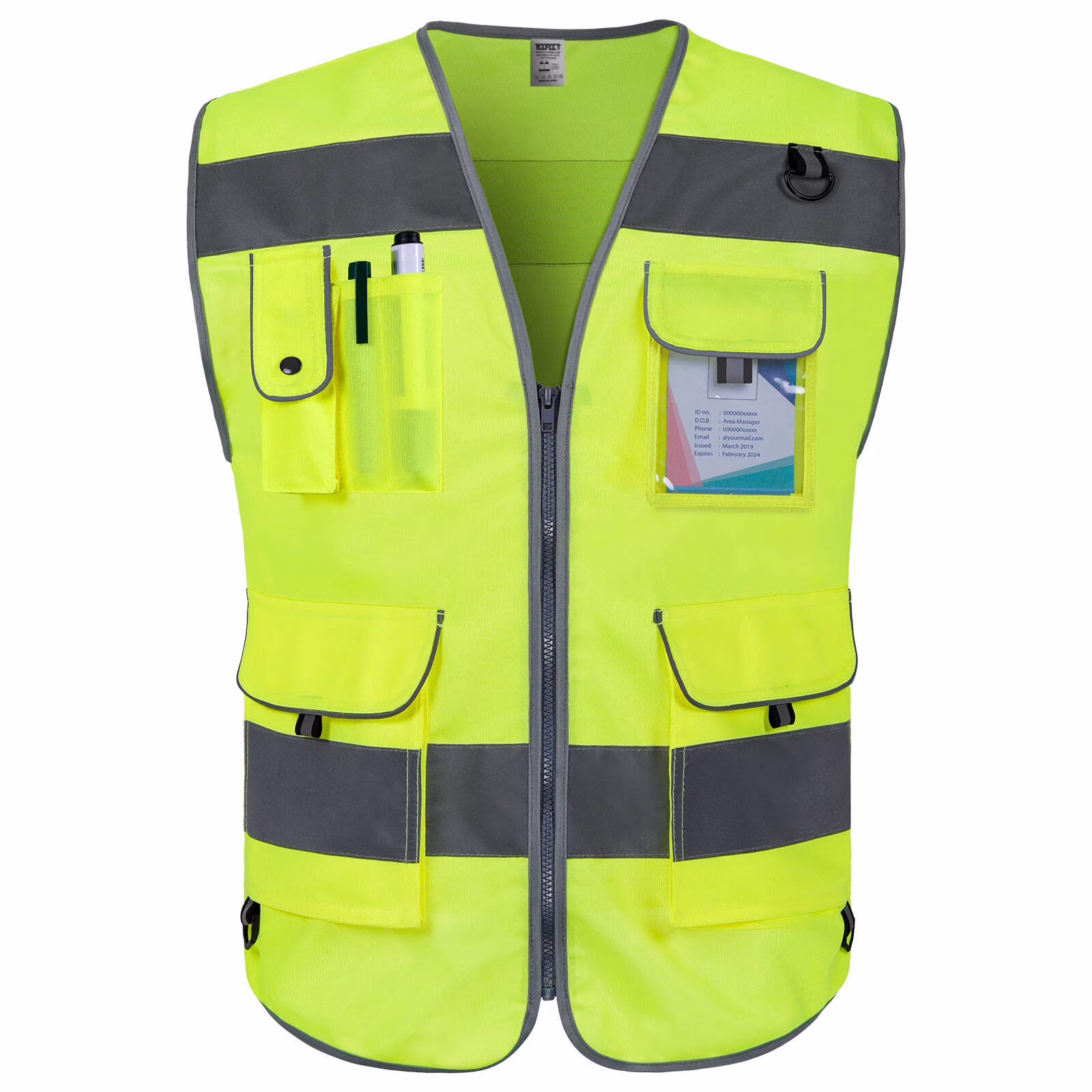 TCCFCCT Hi Vis Vest 9 Pockets High Visibility Reflective Safety Vest for Men Women, Safety Construction Vest with Reflective Strips, Meets ANSI/ISEA Standards, (Yellow, Medium)