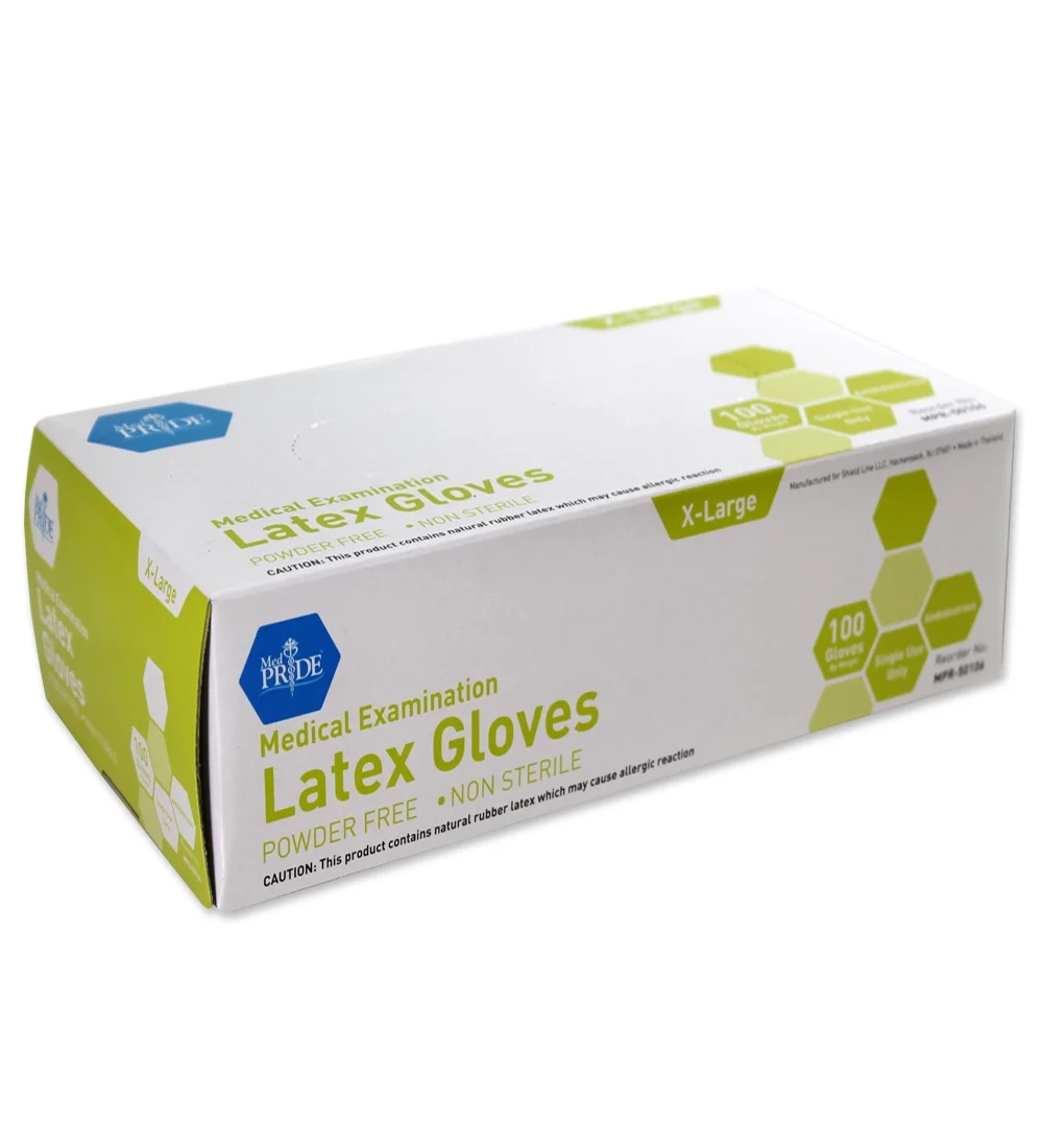MedPride Latex Exam Gloves, Powder Free, X-Large, Box of 100
