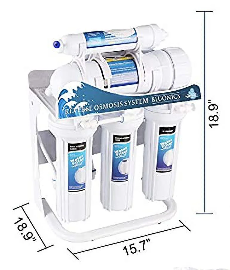 Bluonics 400GPD Tankless 5 Stage Reverse Osmosis Drinking Water Under Sink RO Home & Commercial Purifier Treat Virus and Bacteria with Stand