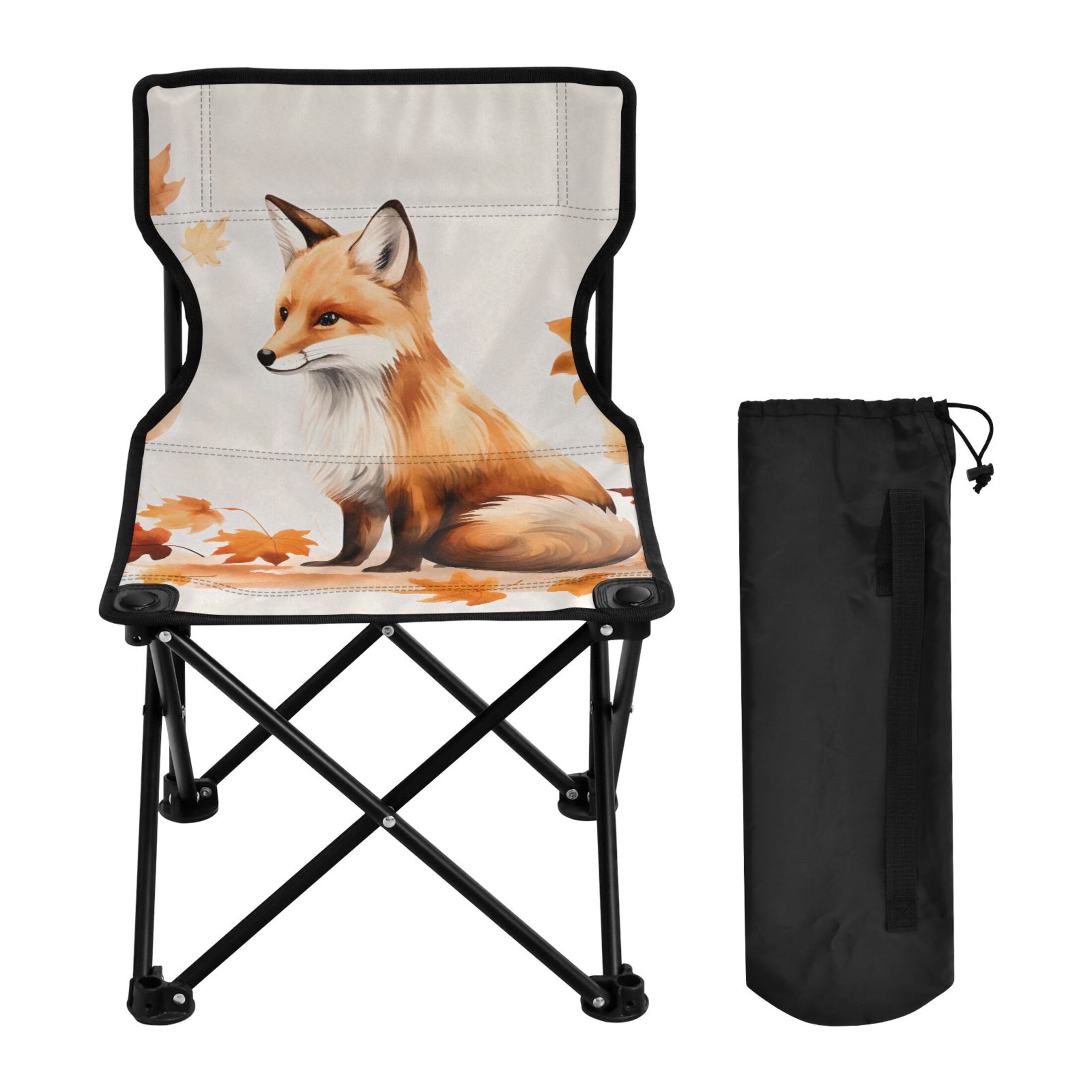 Fox with Autumn Leaves Portable Camping Chair Outdoor Folding Beach Chair Fishing Chair Lawn Chair with Carry Bag Support to 220LBS