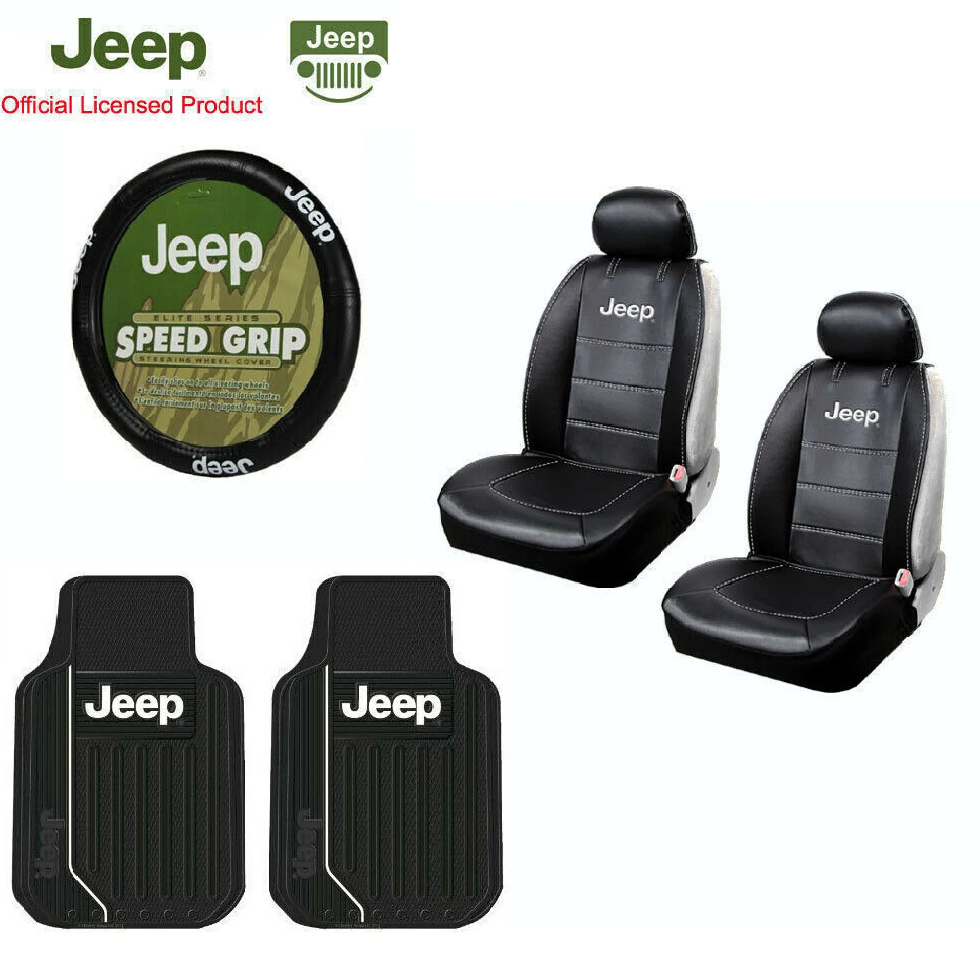 New 7pcs JEEP Elite Style Car Truck Seat Covers Floor Mats Steering Wheel Cover