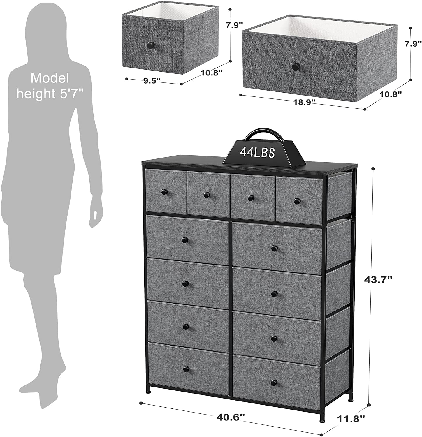 Popular Tall Dressers for Bedroom  12 Drawer Dresser with Wooden Top and Metal Frame  Fabric Storage Drawer Dresser & Chest of Drawers for Bedroom Closet Organizer  40.5" W x 11.8