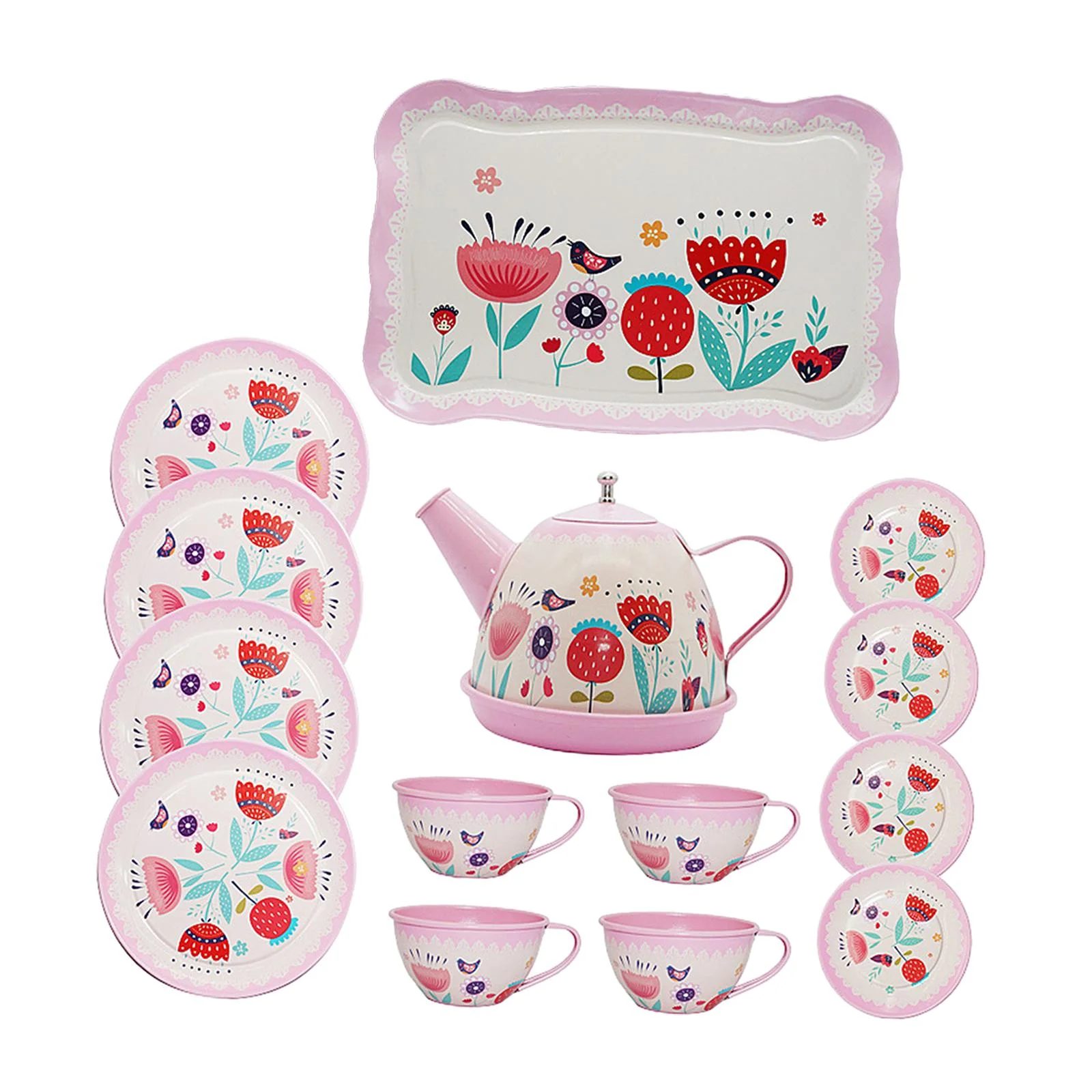 Kids Tea Set Tea Party Set Simulation with Metal Teapots Cups Plates Metal Afternoon Tea Playset for Girls Toddlers Children