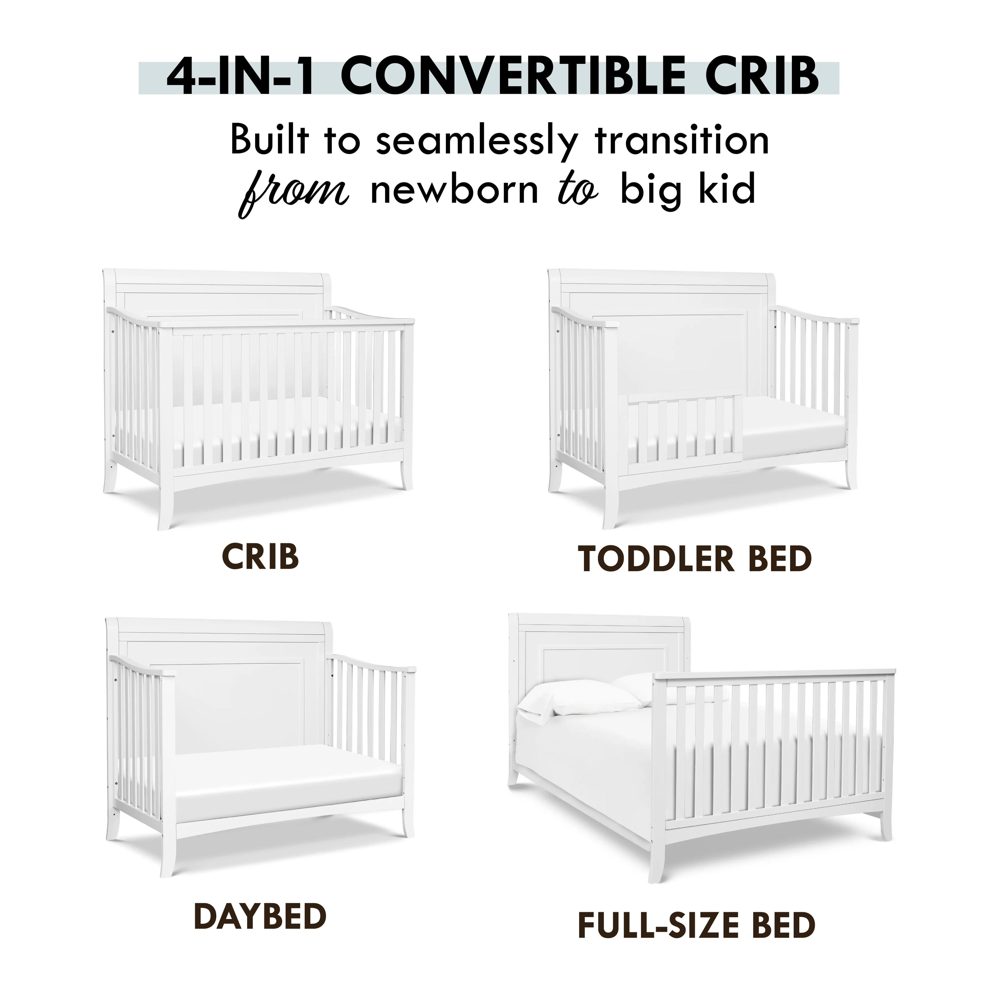DaVinci Anders Pine Wood 4-in-1 Convertible Crib in White