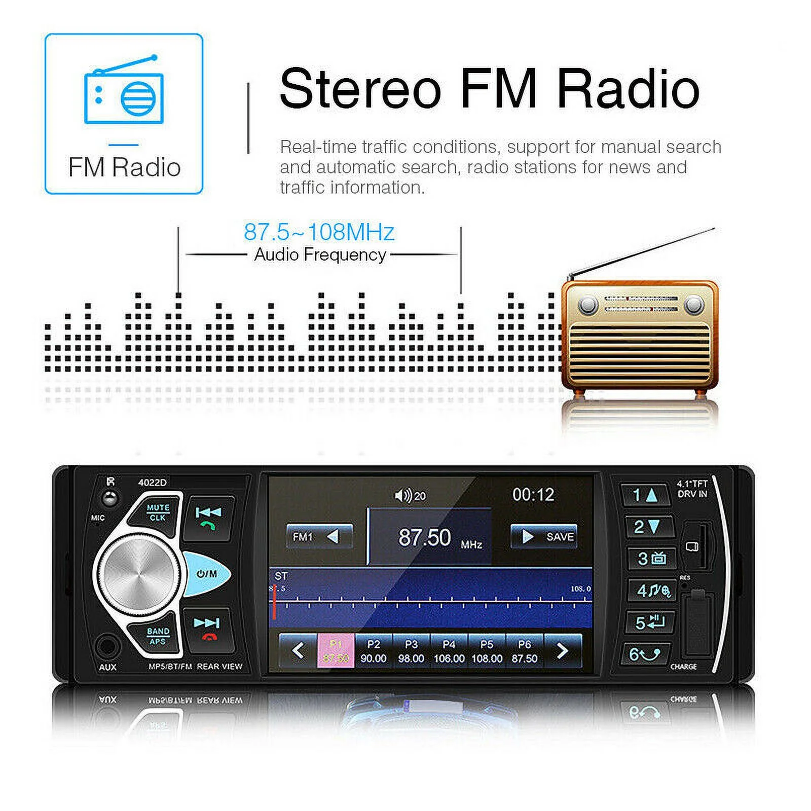 4.1 inch Car Radio Player FM Radio Music Display 1080P High Definition Display USB MP5 Player with Remote Control