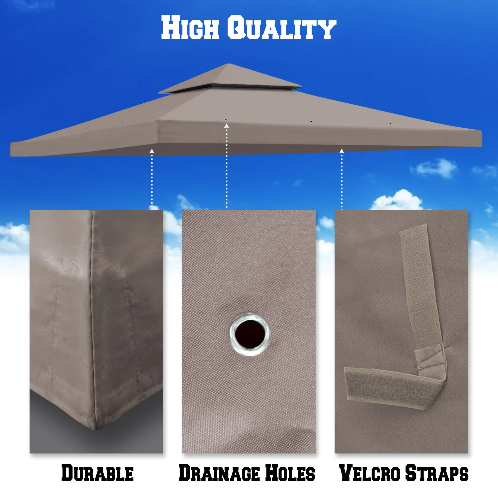 10'x10' Replacement Canopy Top Cover 2-Tiered Patio Sunshade Upgraded UV Protection, Gazebo Tent Canopy Cover ONLY