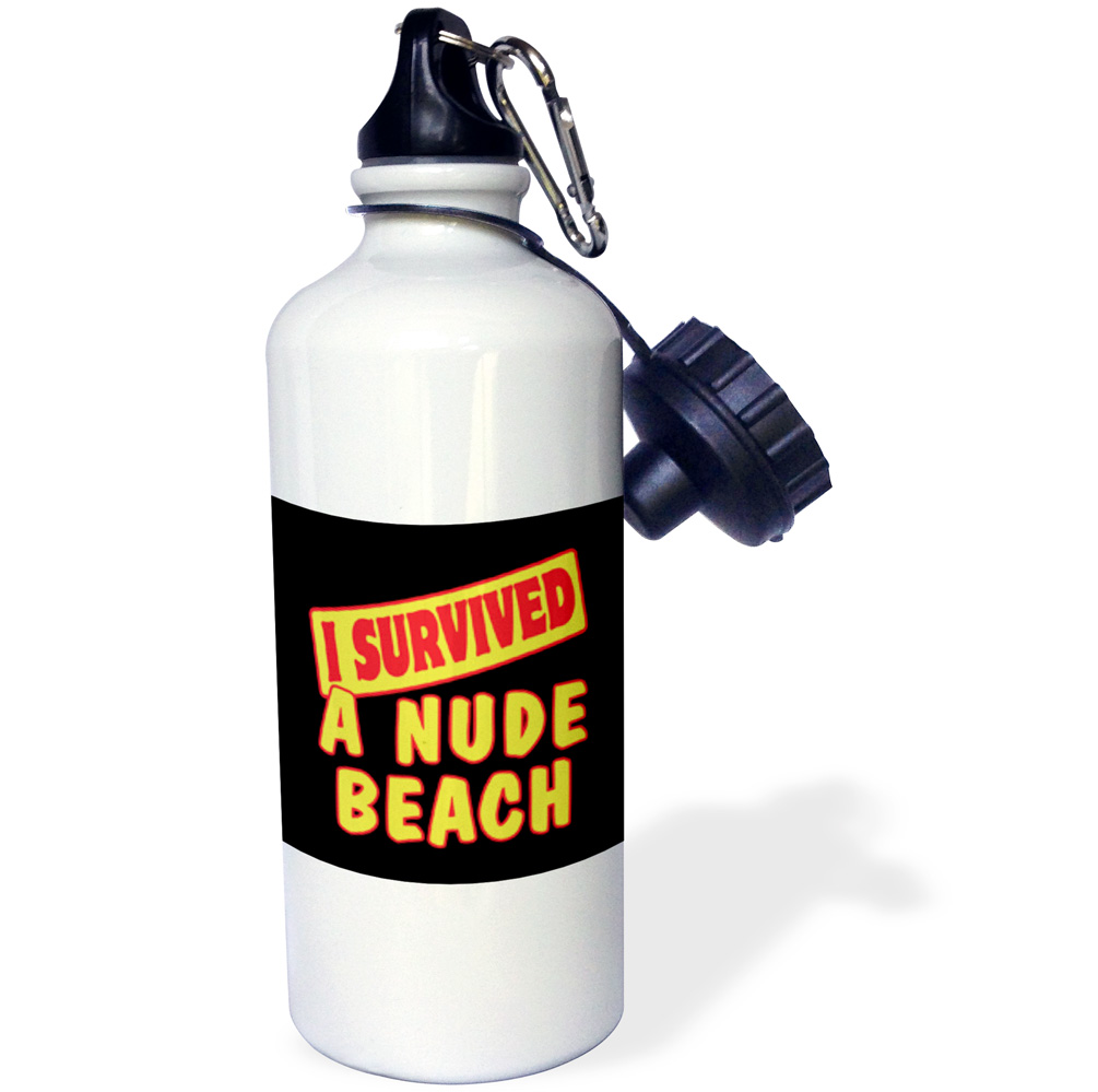 3dRose I Survived A Nude Beach Survial Pride And Humor Design, Sports Water Bottle, 21oz