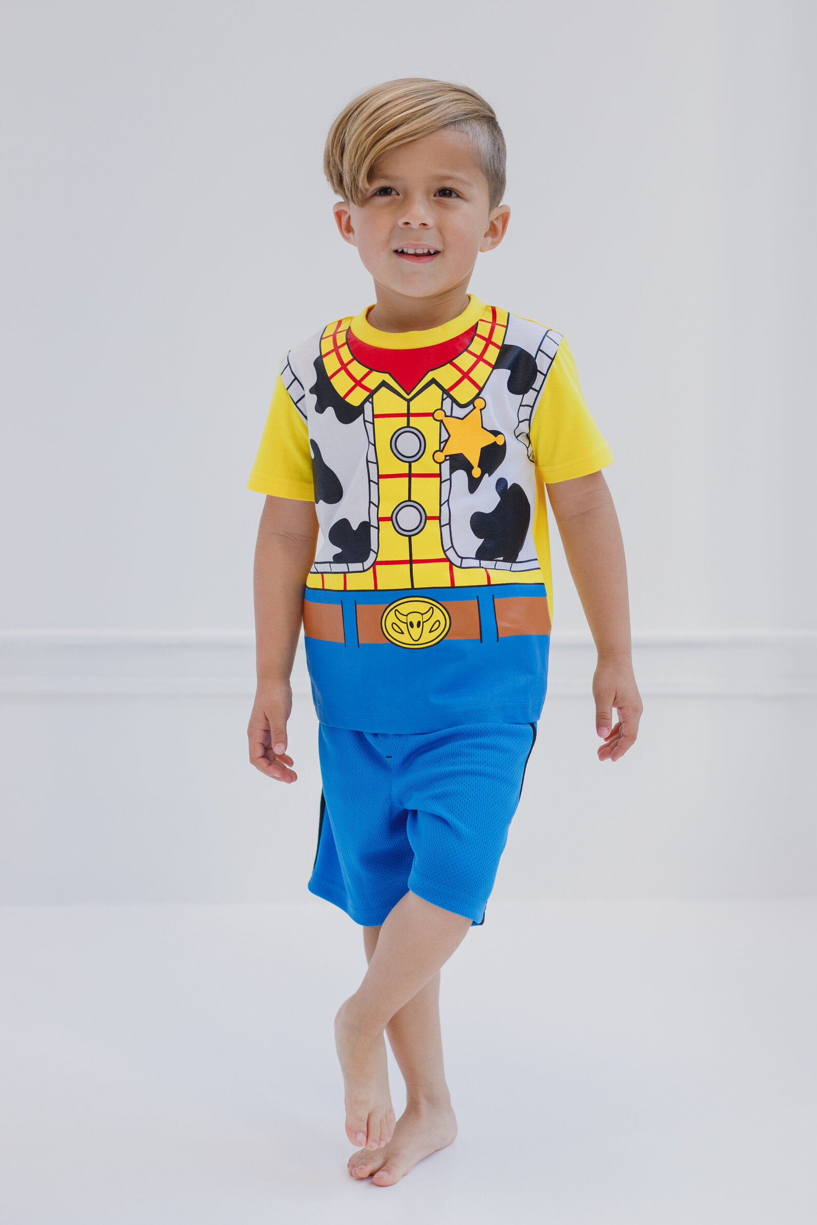 Disney Pixar Toy Story Woody Big Boys Cosplay T-Shirt and Mesh Shorts Outfit Set Toddler to Big Kid