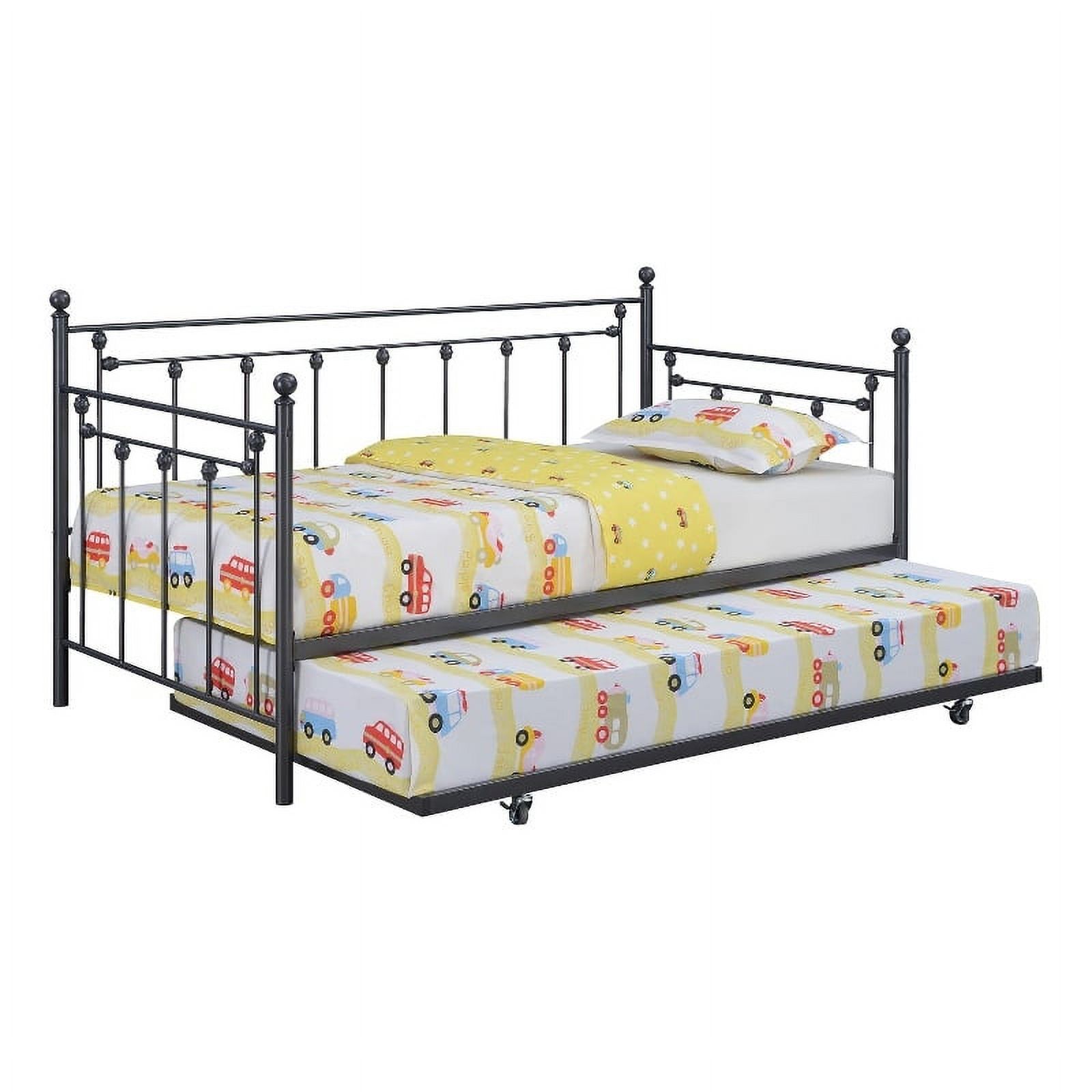Pemberly Row Spindle Metal Twin Daybed with Trundle Gunmetal