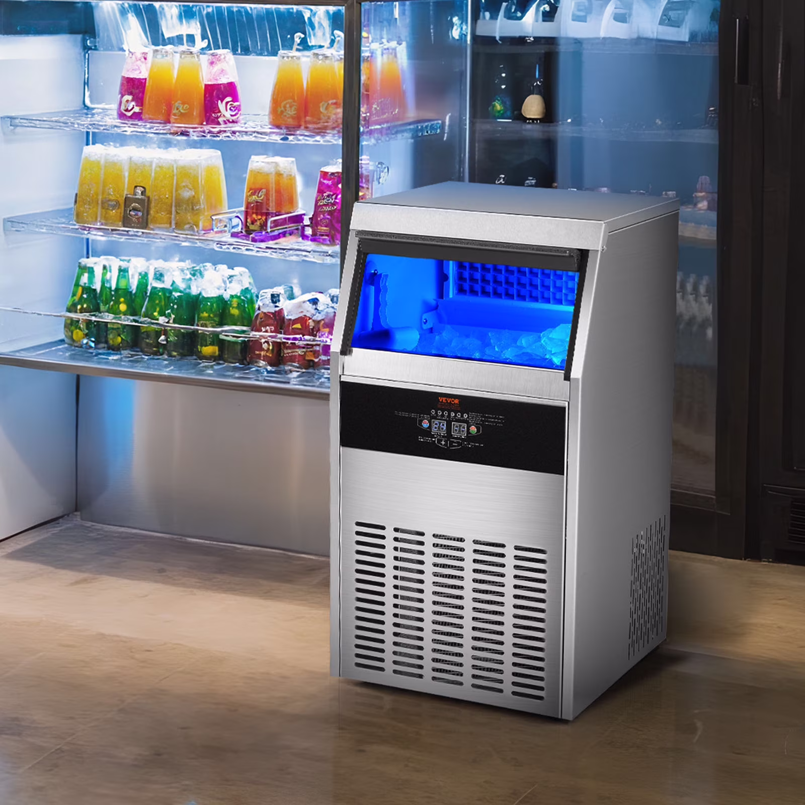 SKYSHALO Commercial Ice Maker Freestanding Cabinet Machine 110lbs/24H 60 Ice Cubes