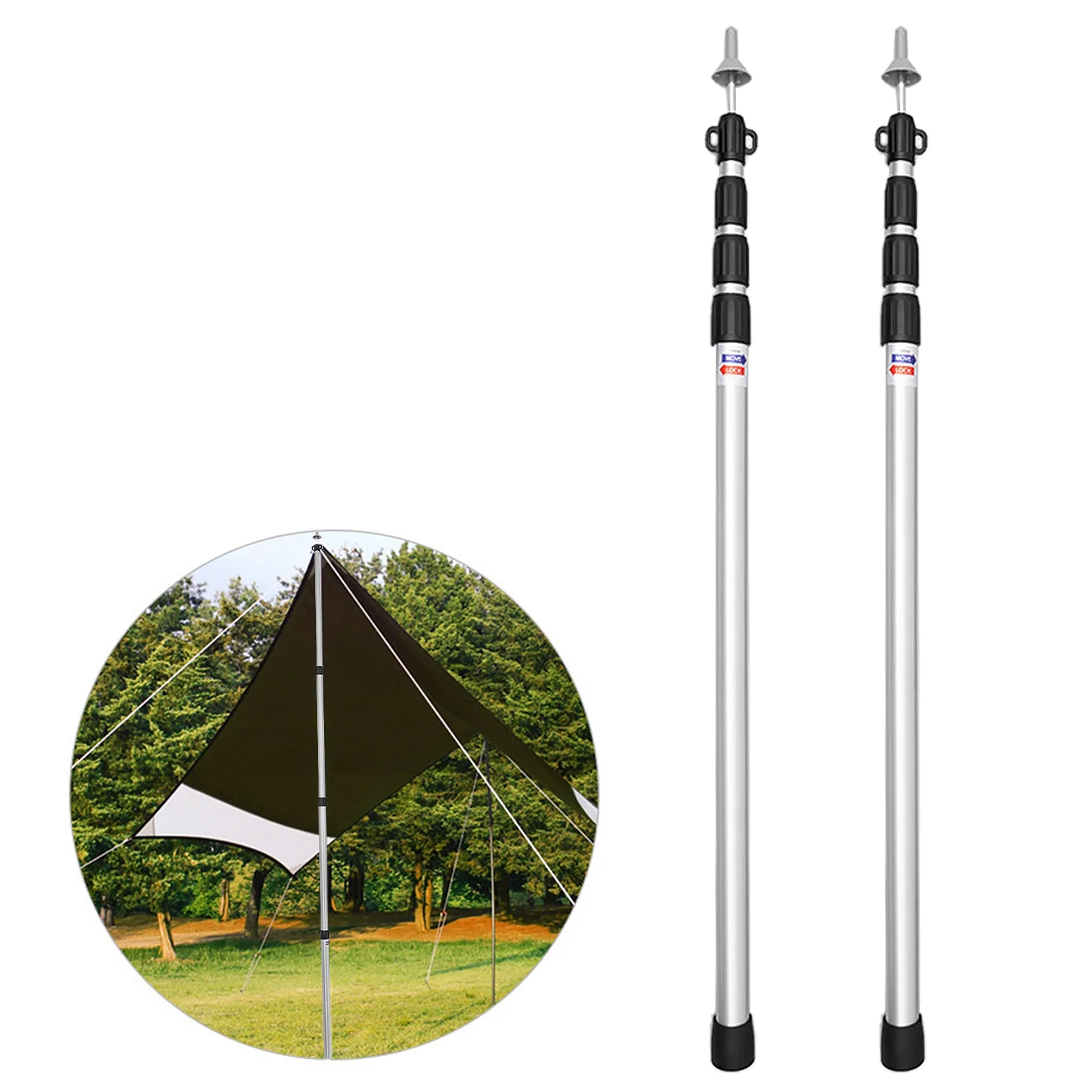 Adjustable Tent Support Rods, Thicken Aluminum Alloy Poles for Camping Hiking Backpacking Tent Silver