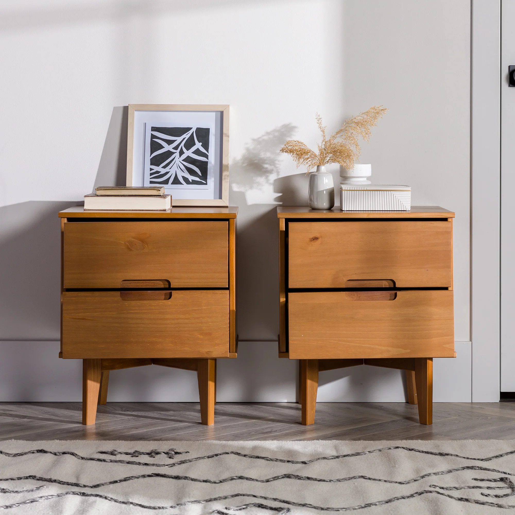 Walker Edison Sonoma 2-Drawer Nightstand, Caramel