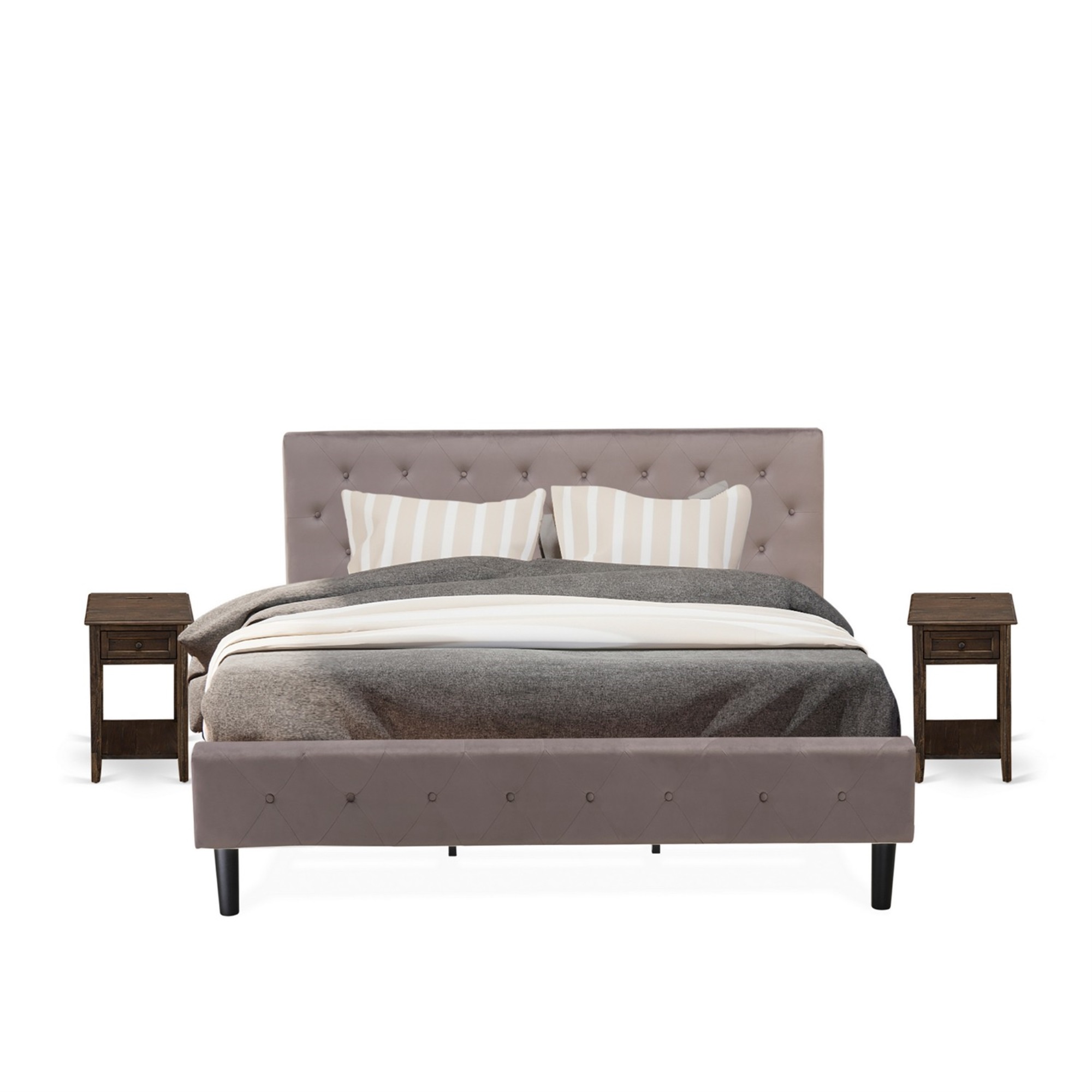 East West Furniture Nolan 3-Piece Wood King Bedroom Set in Jacobean/Brown