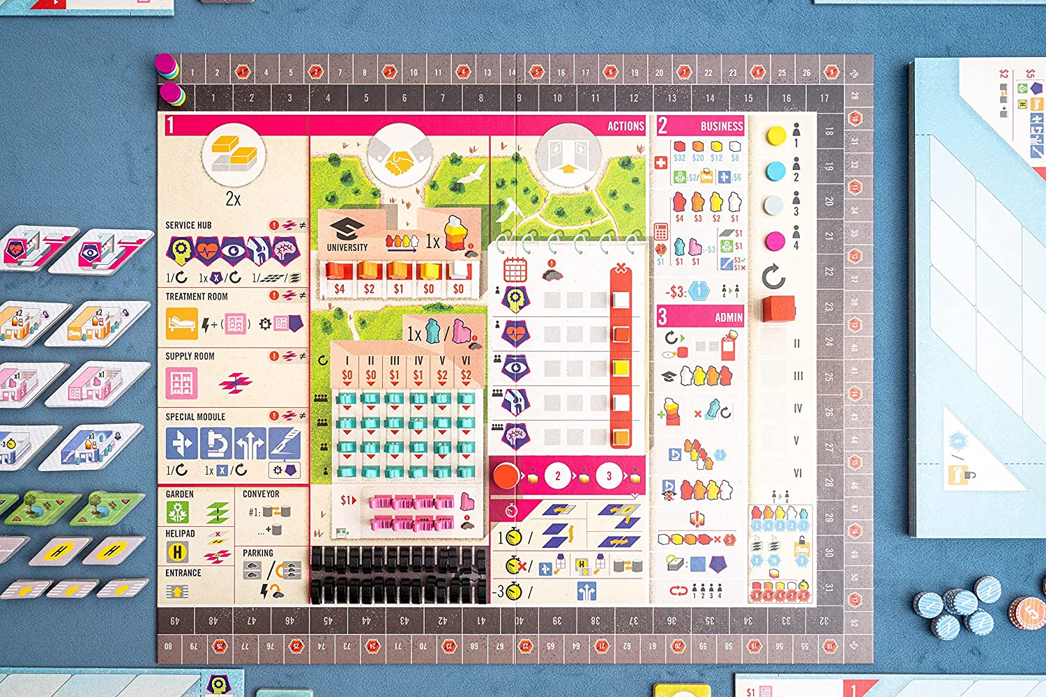 Capstone Games: Clinic Deluxe - Strategy Board Game, Tile Placement, 1-4 Players, Ages 12+, 60 - 150 Min Game Time