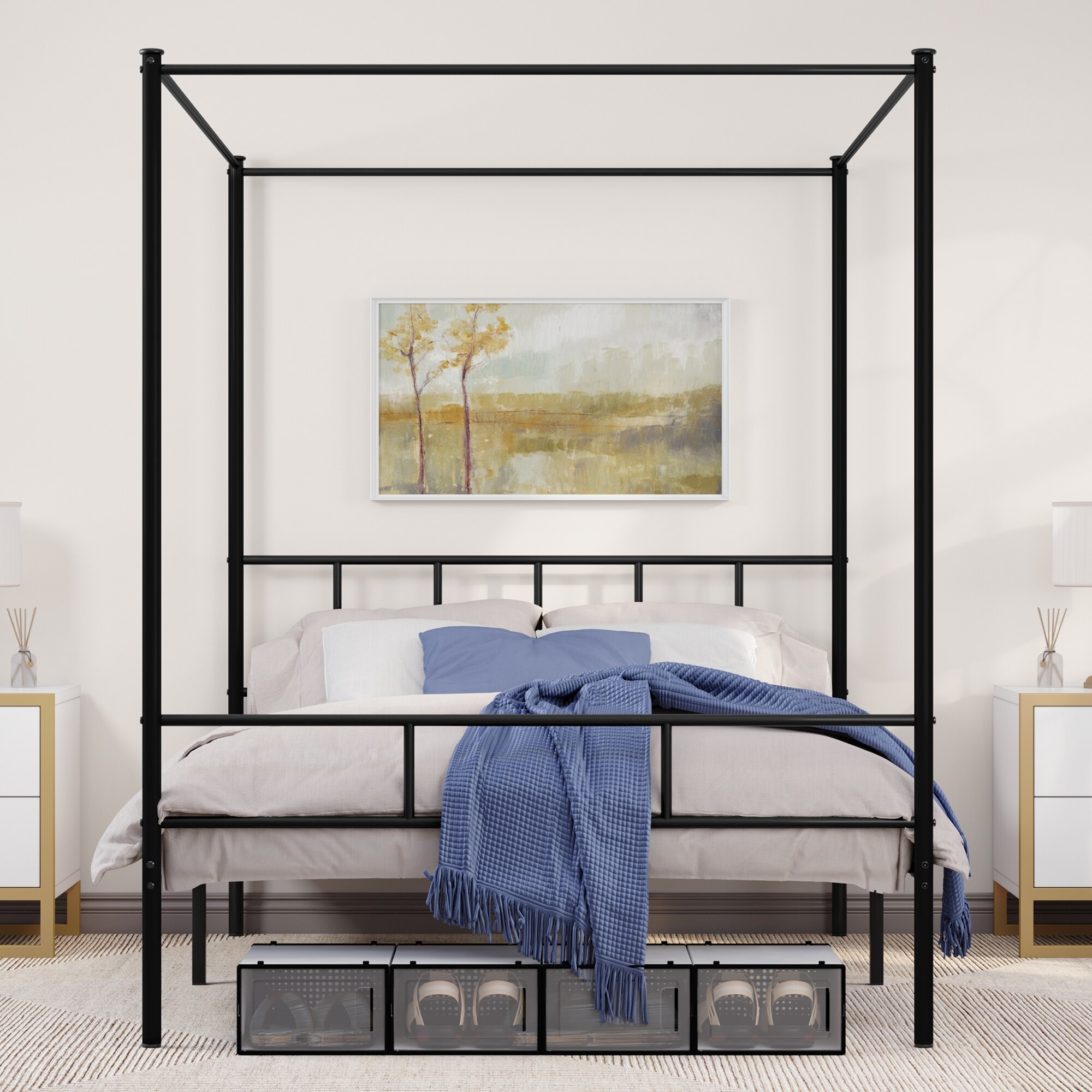Queen Bed Frame Metal Canopy Four Poster Bed Frame