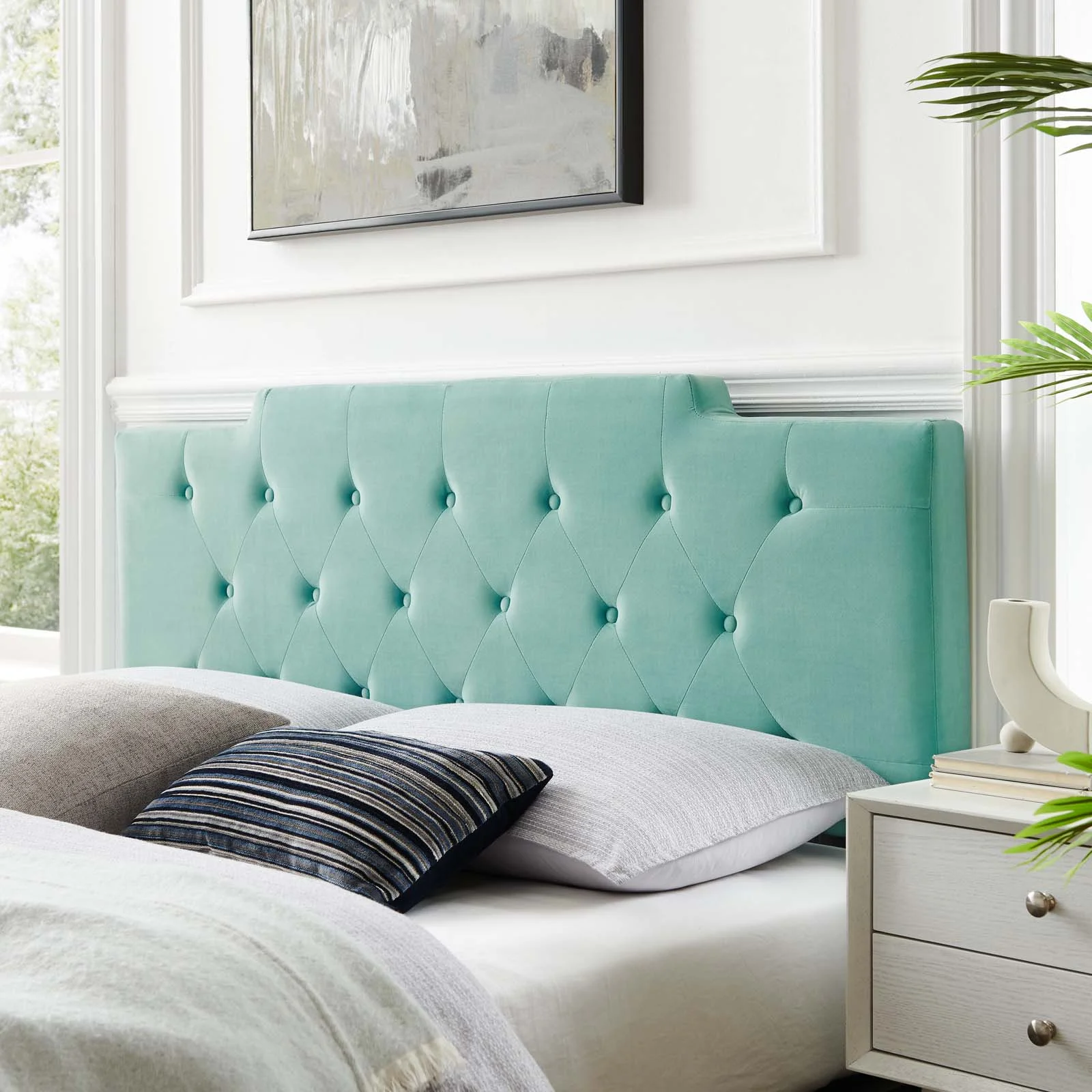 Tufted Headboard, Twin Size, Velvet, Blue, Modern Contemporary Urban Design, Bedroom Master Guest Suite