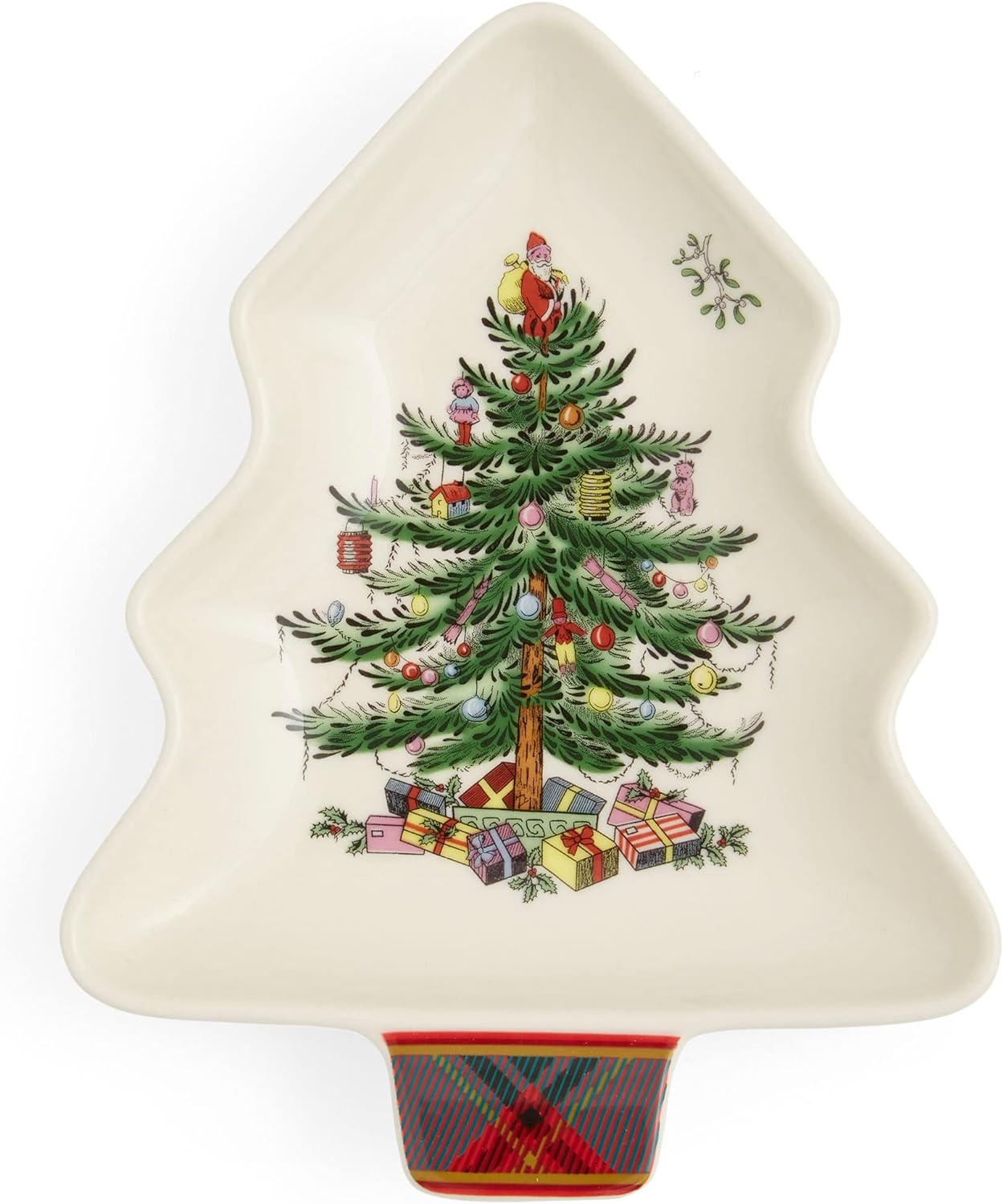 Spode Christmas Tree Tartan Spoon Rest, 7 – Inch Tree Shaped Cooking Utensil Rest, Made of Fine Porcelain