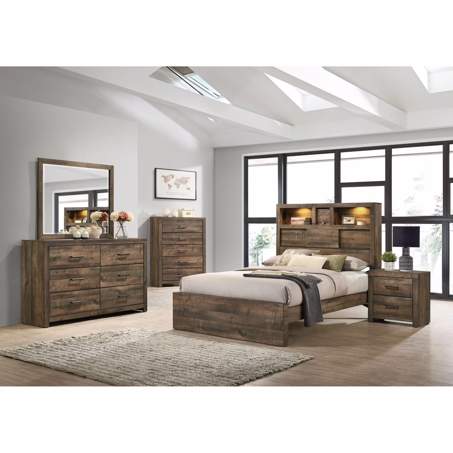 Beckett Full Bookcase Panel 4PC Bedroom Set with Bluetooth