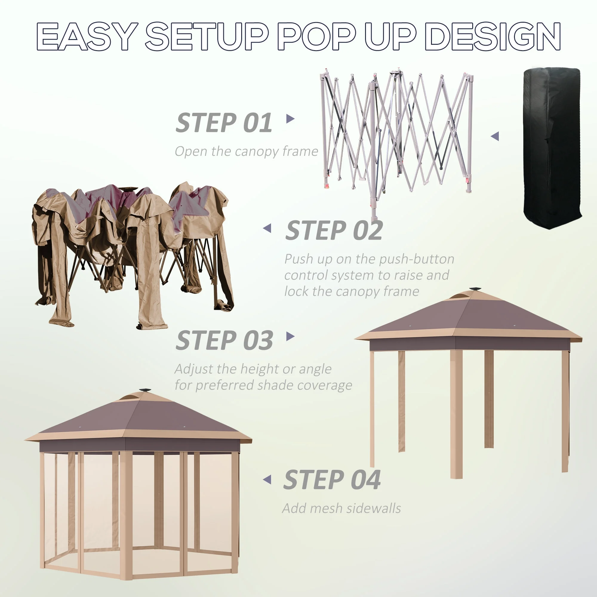 Outsunny 11' x 13' Pop Up Canopy with Netting & Solar Lights, Beige