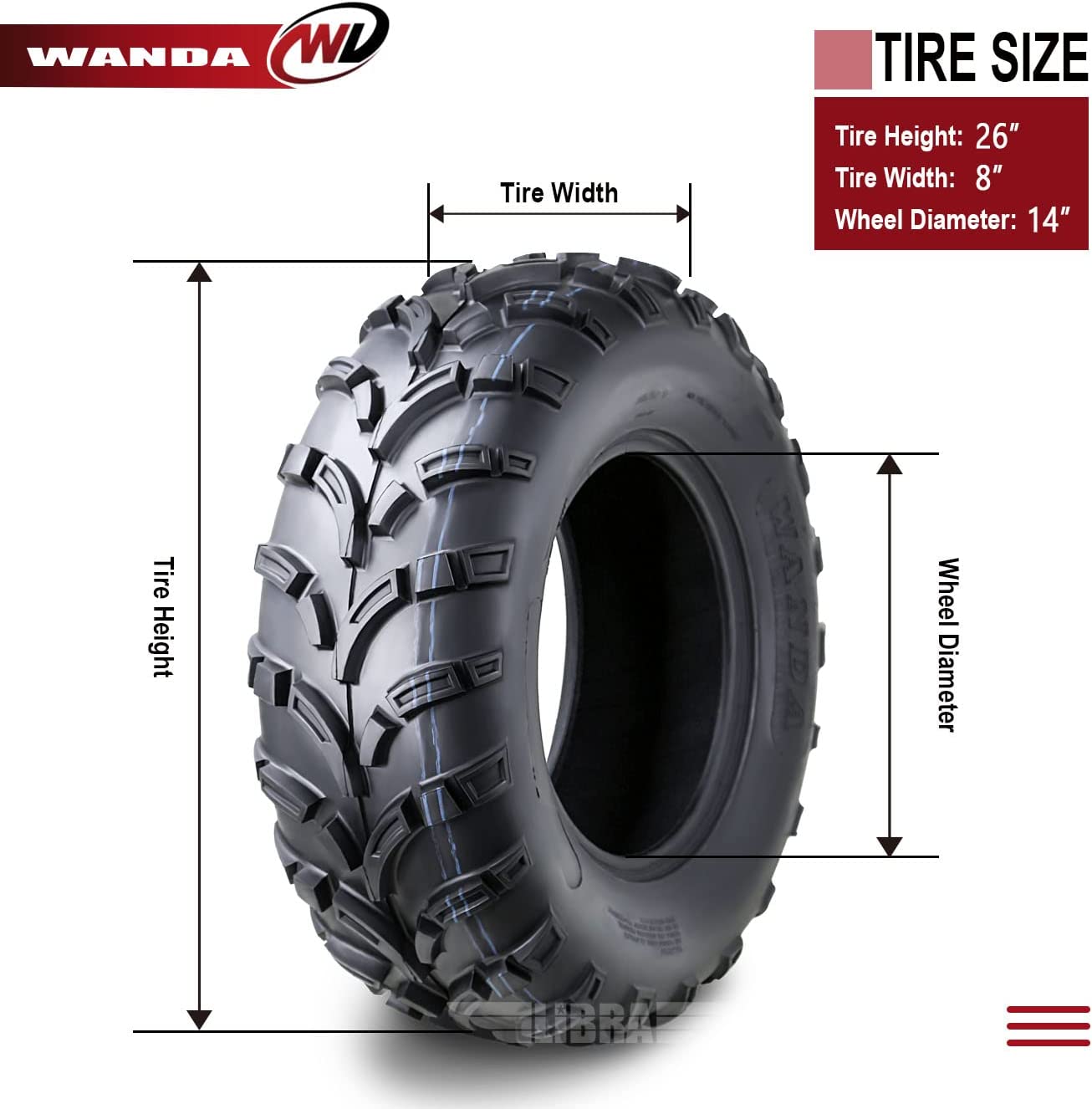 One New WANDA 26x8-14 26x8x14 ATV UTV Tire - 6PR P373