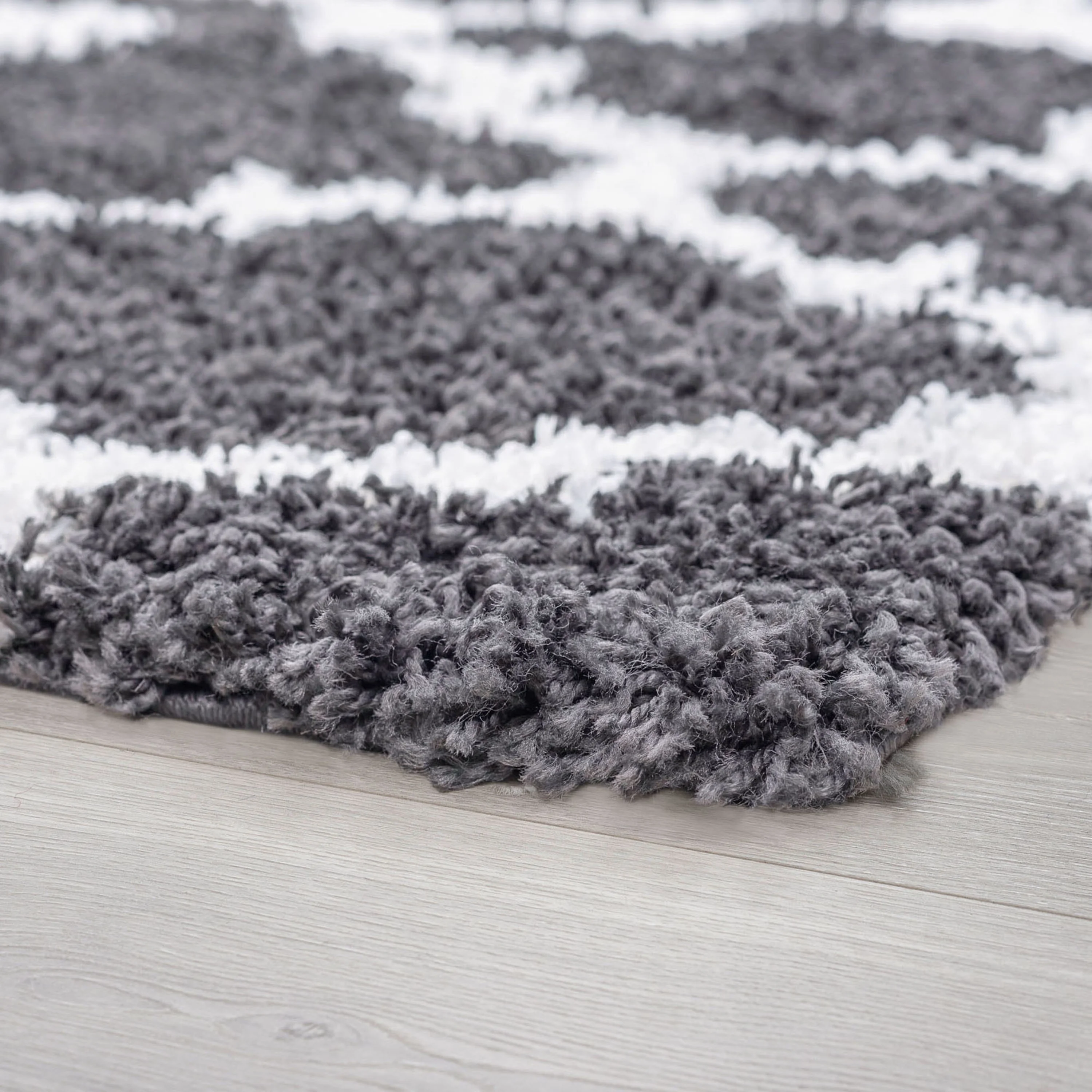 Transitional 8x10 Area Rug Shag Thick (7'10'' x 10'2'') Geometric Gray, White Living Room Easy to Clean