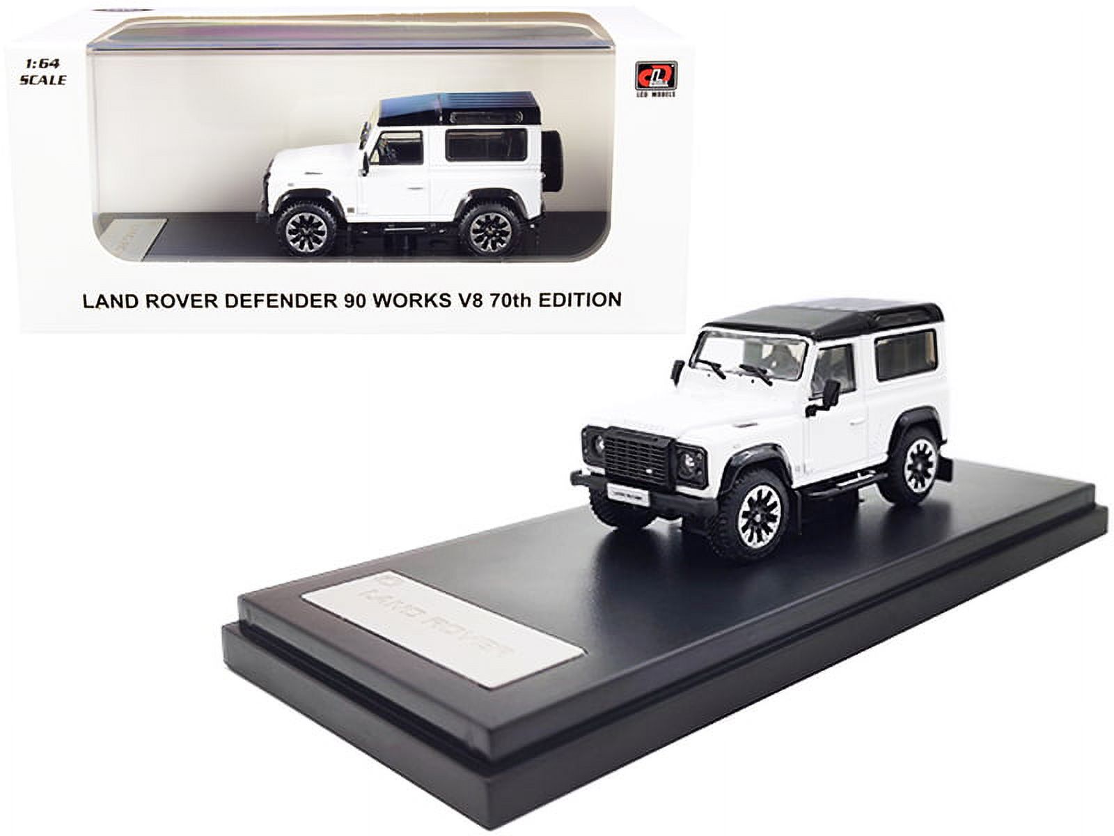 Land Rover Defender 90 Works V8 White with Black Top 70th Edition 1/64 Diecast Model Car by LCD Models