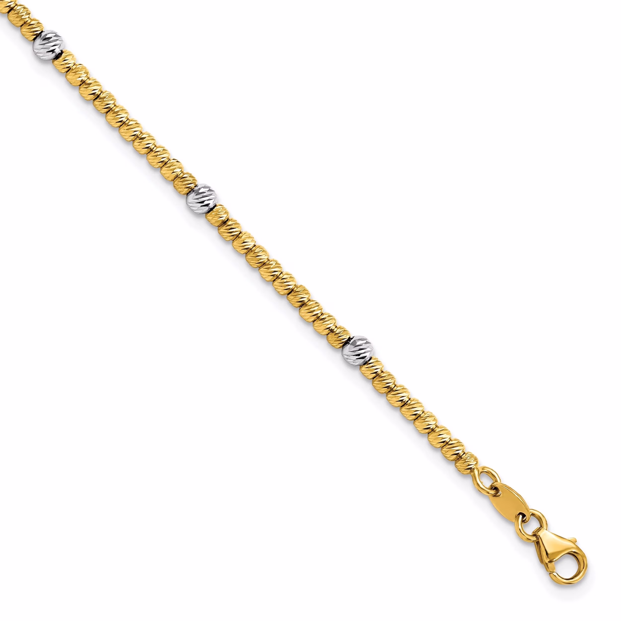 14k Two Tone Gold Polished D.C Beaded Bracelet