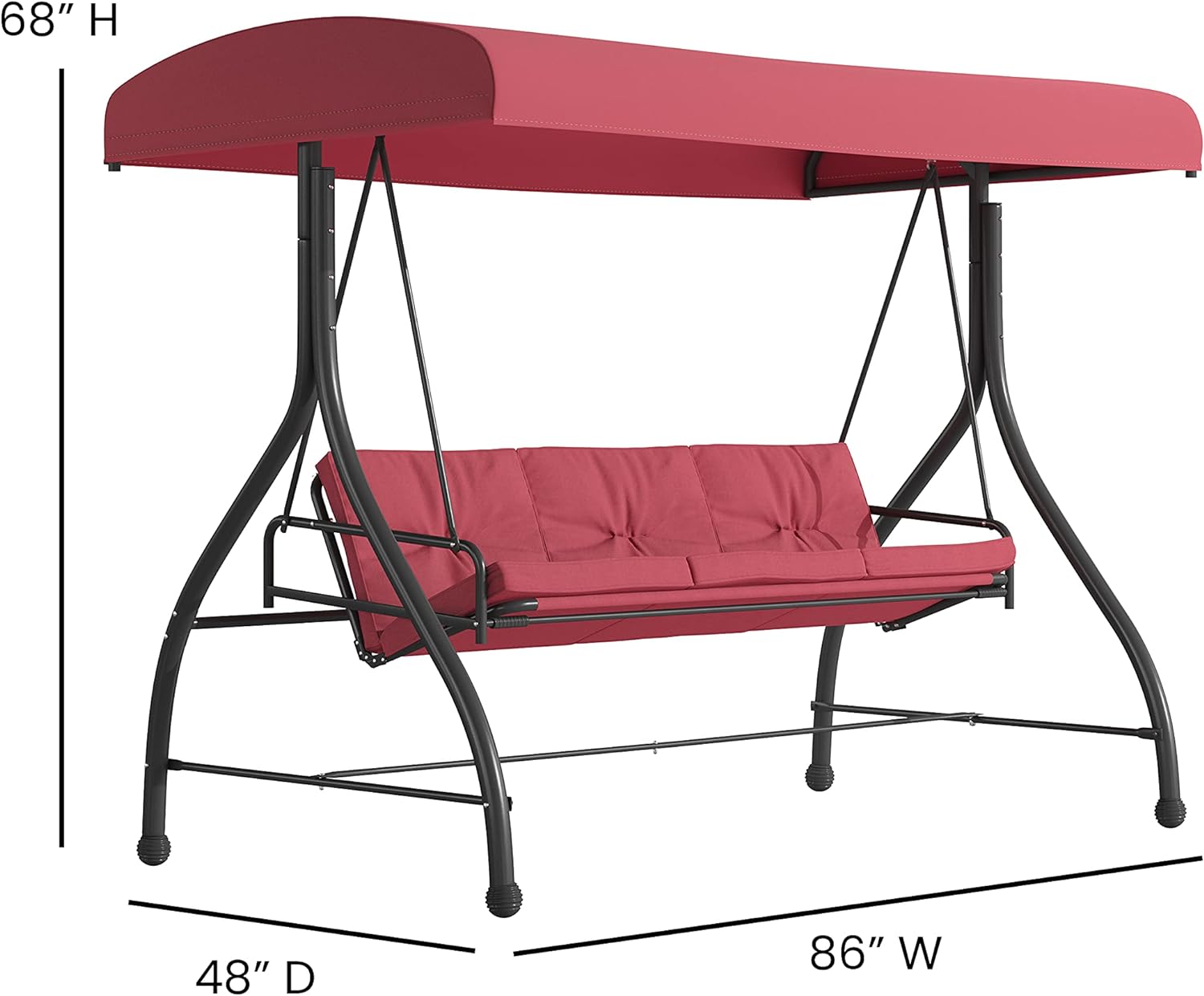 Tellis 3-Seat Outdoor Steel Converting Patio Swing Canopy Hammock With Cushions / Outdoor Swing Bed (Maroon)