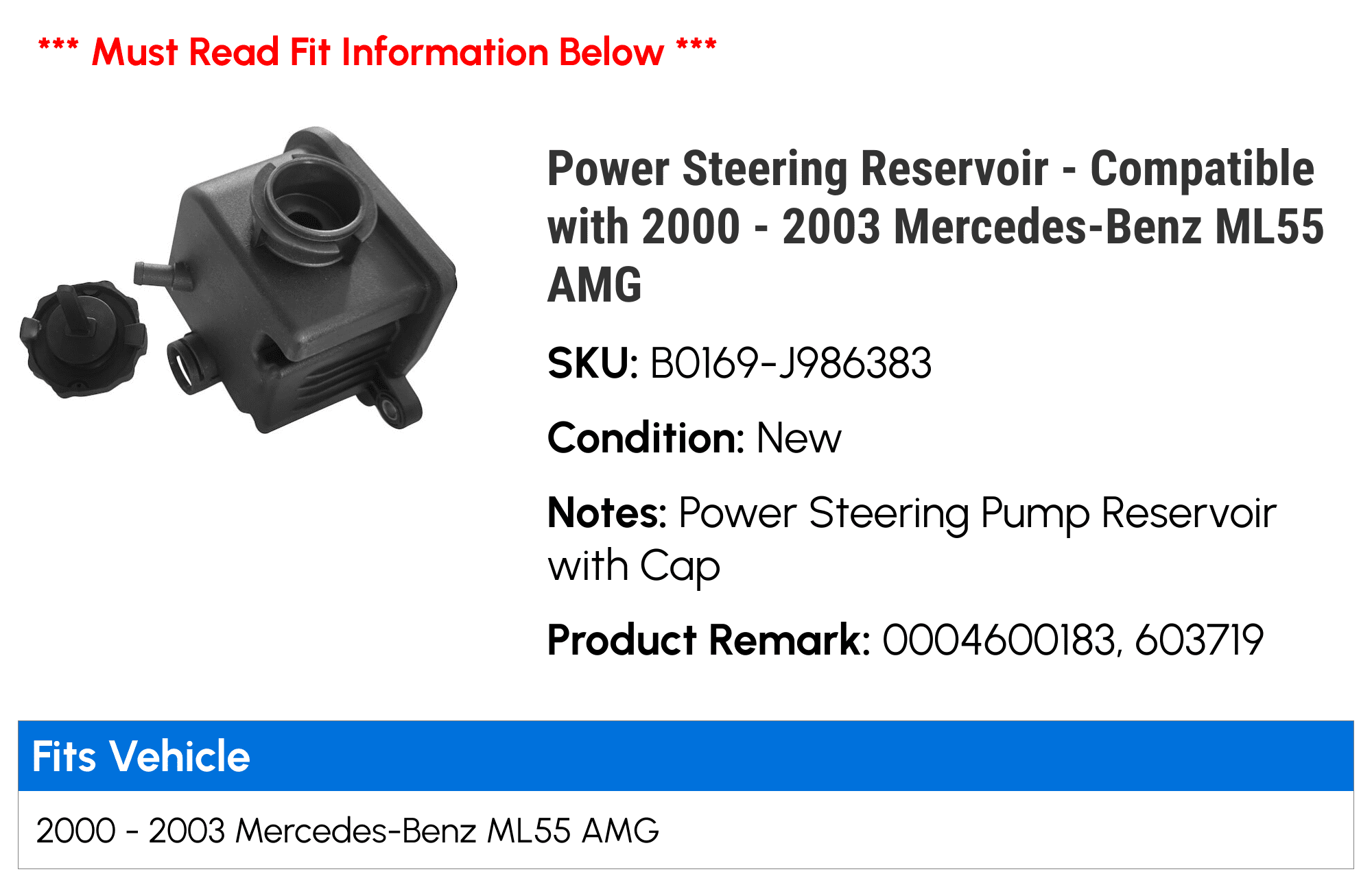 Power Steering Reservoir - Compatible with 2000 - 2003 Mercedes-Benz ML55 AMG 2001 2002