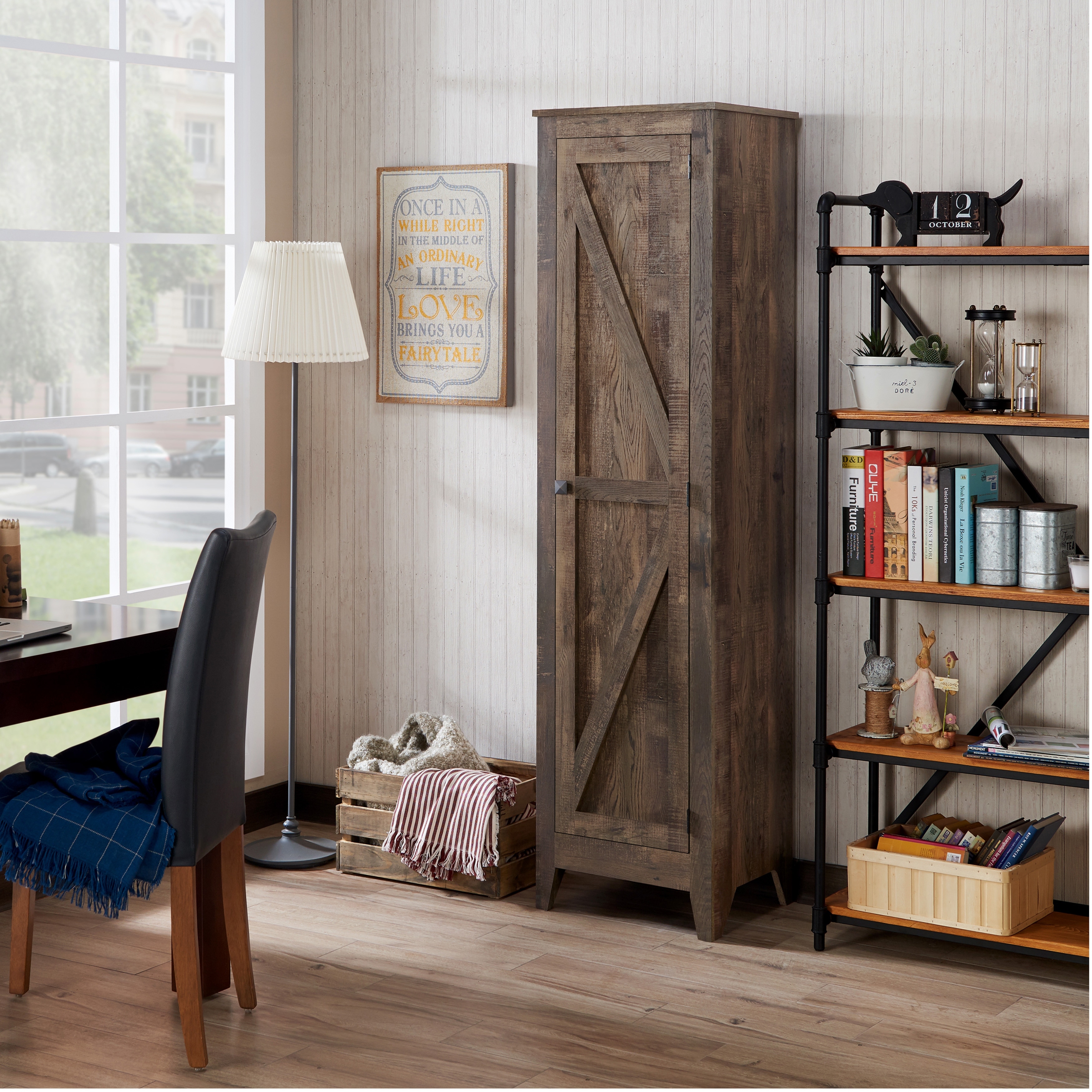 Furniture of America Bres Farmhouse Oak 4-Shelf Bookcase Cabinet by