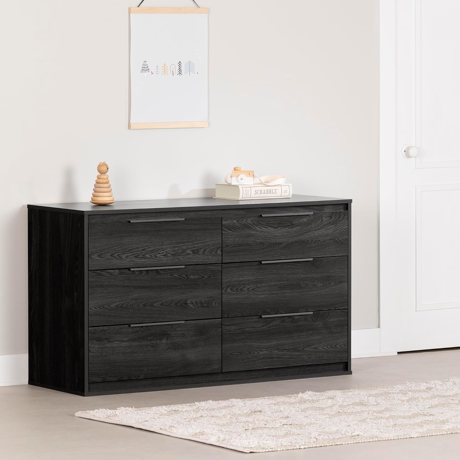 Hourra 6-Drawer Double Dresser, Gray Oak