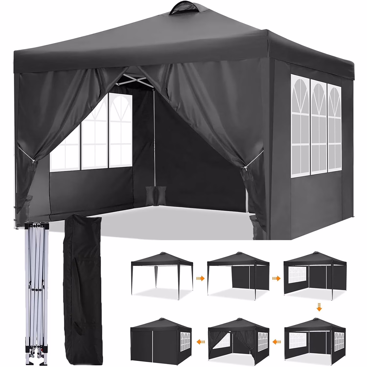Vebreda Canopy Party Tent for Outside, 10' x 10' Outdoor Party Wedding Tent, Black