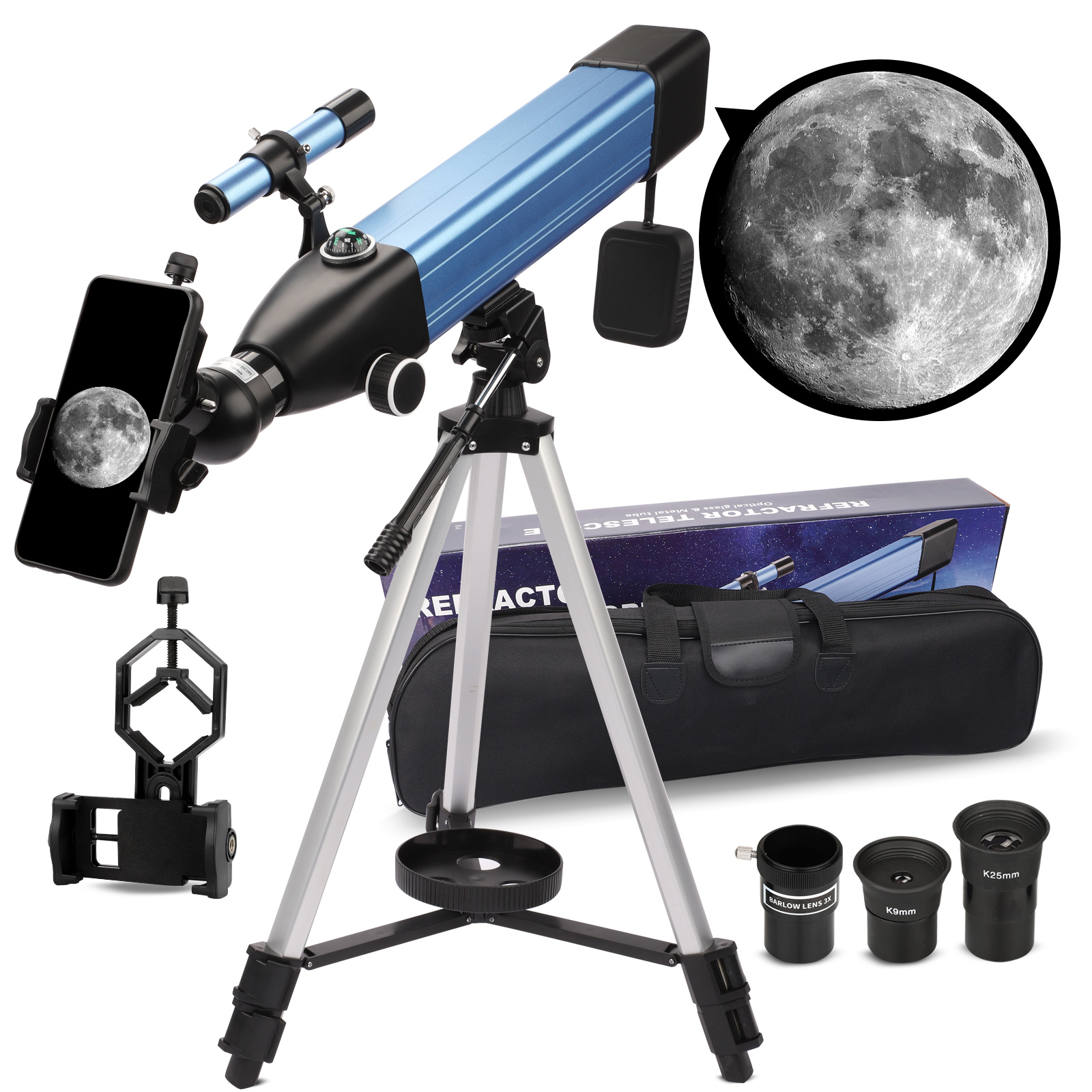 MAXLAPTER 20X-167X HD Refractor Telescope for Adults Kids High Powered, with Finderscope and Tripod, 60mm Aperture Telescope for Viewing Stars