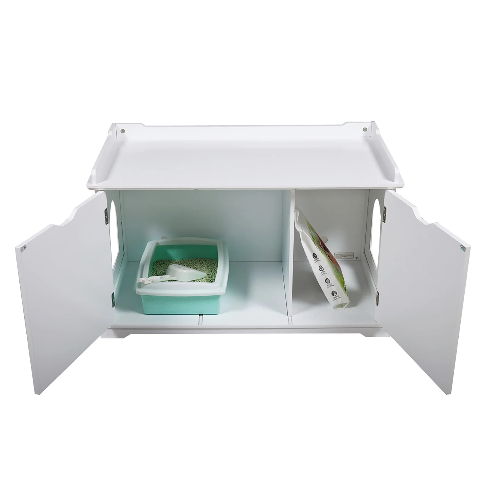 Dcenta Cat Washroom Bench, Wood Litter Box Cover, Removable Partition, Ventilated Holes, White