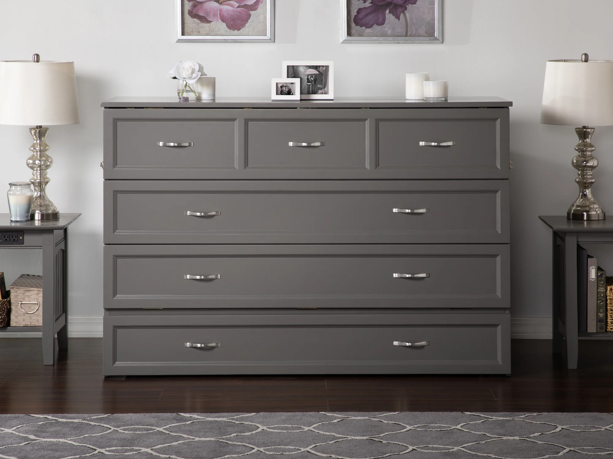 Deerfield Murphy Bed Chest Queen Atlantic Grey with Charging Station