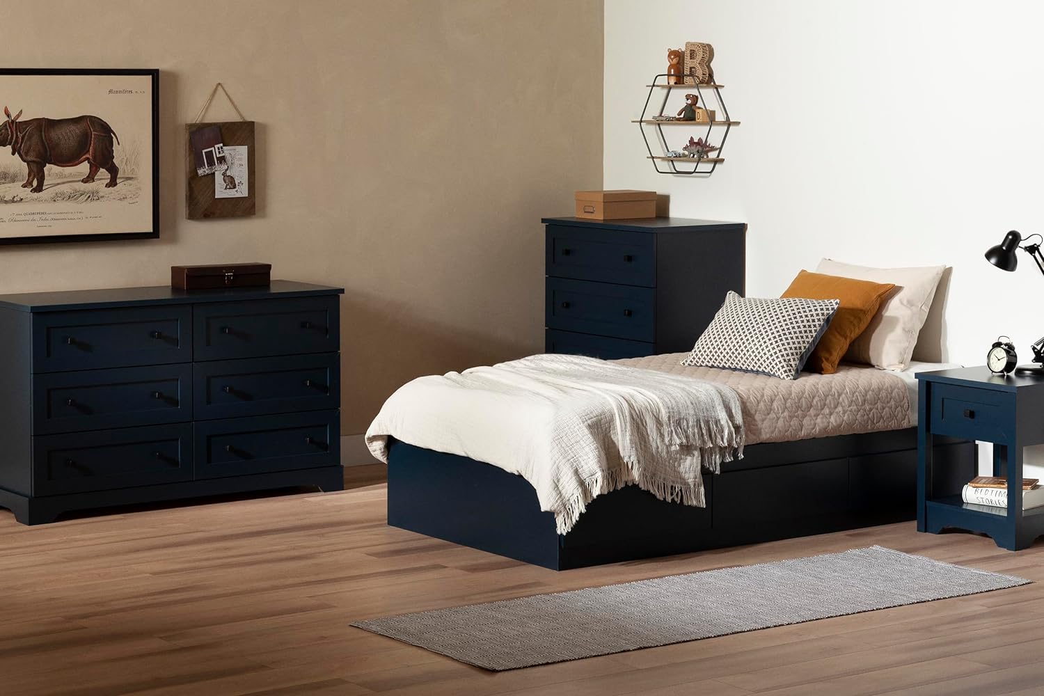Hazen Mates Bed With 3 Drawers, , Navy Blue