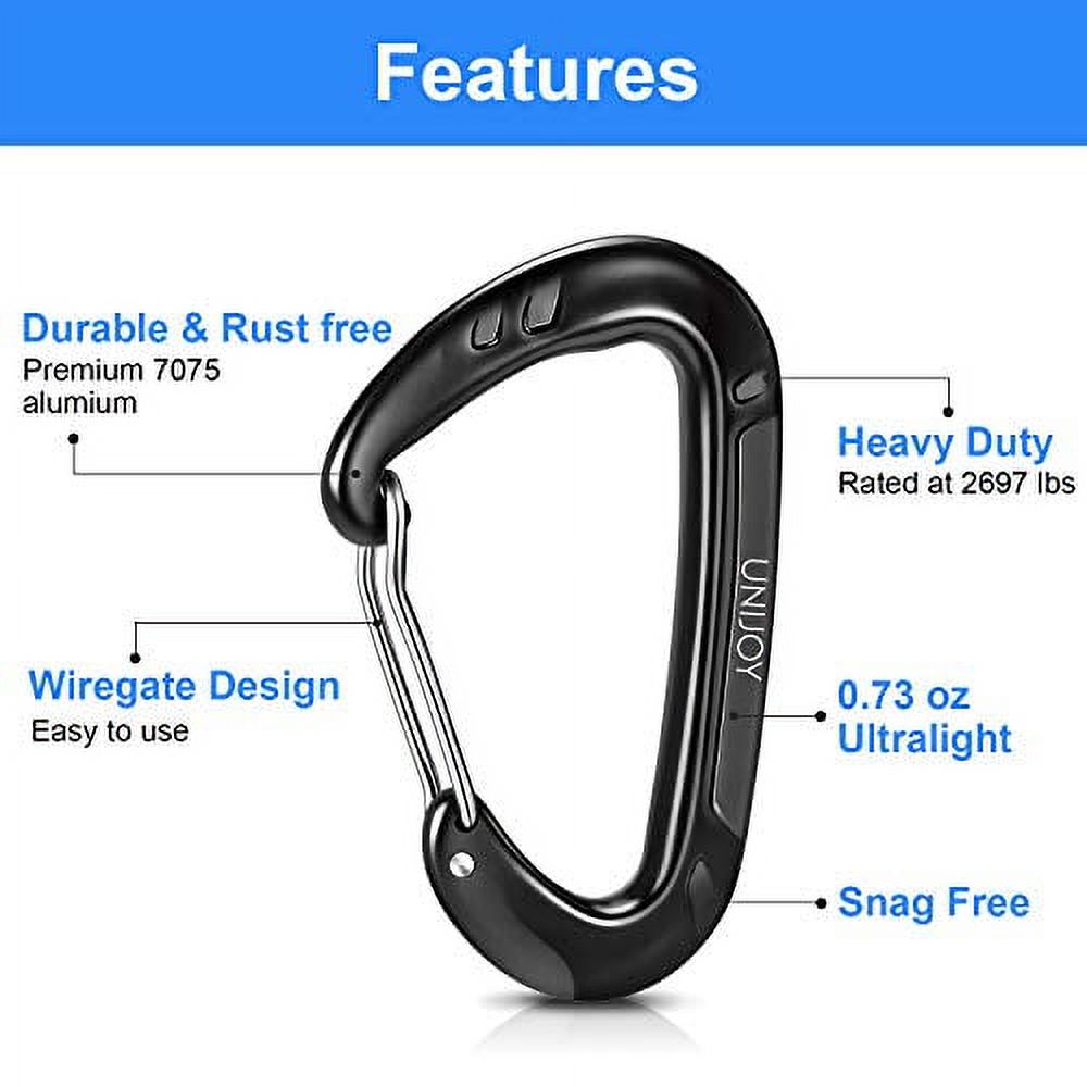 Unijoy Carabiner Clips, 4 Pack, 12KN Heavy Duty Wiregate Carabiners for Camping Hiking Hammock etc, Small Aluminium Caribeaners for Backpack and Dog Leash