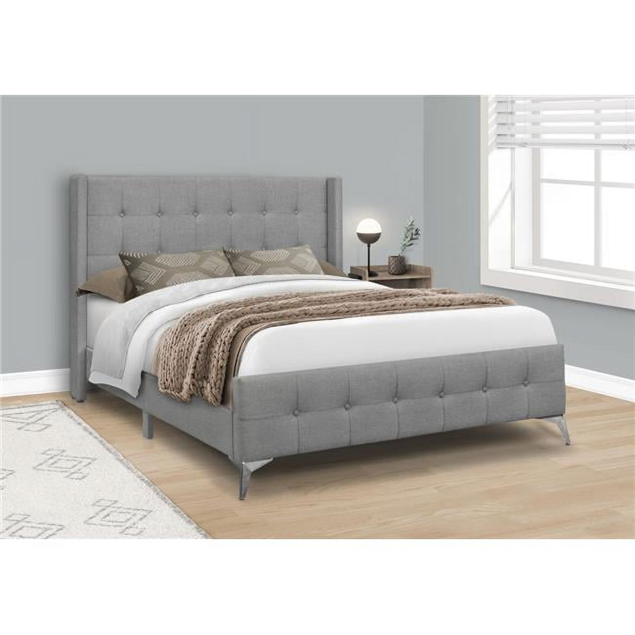 Metal Legs Grey & Chrome Transitional Queen Size Bed