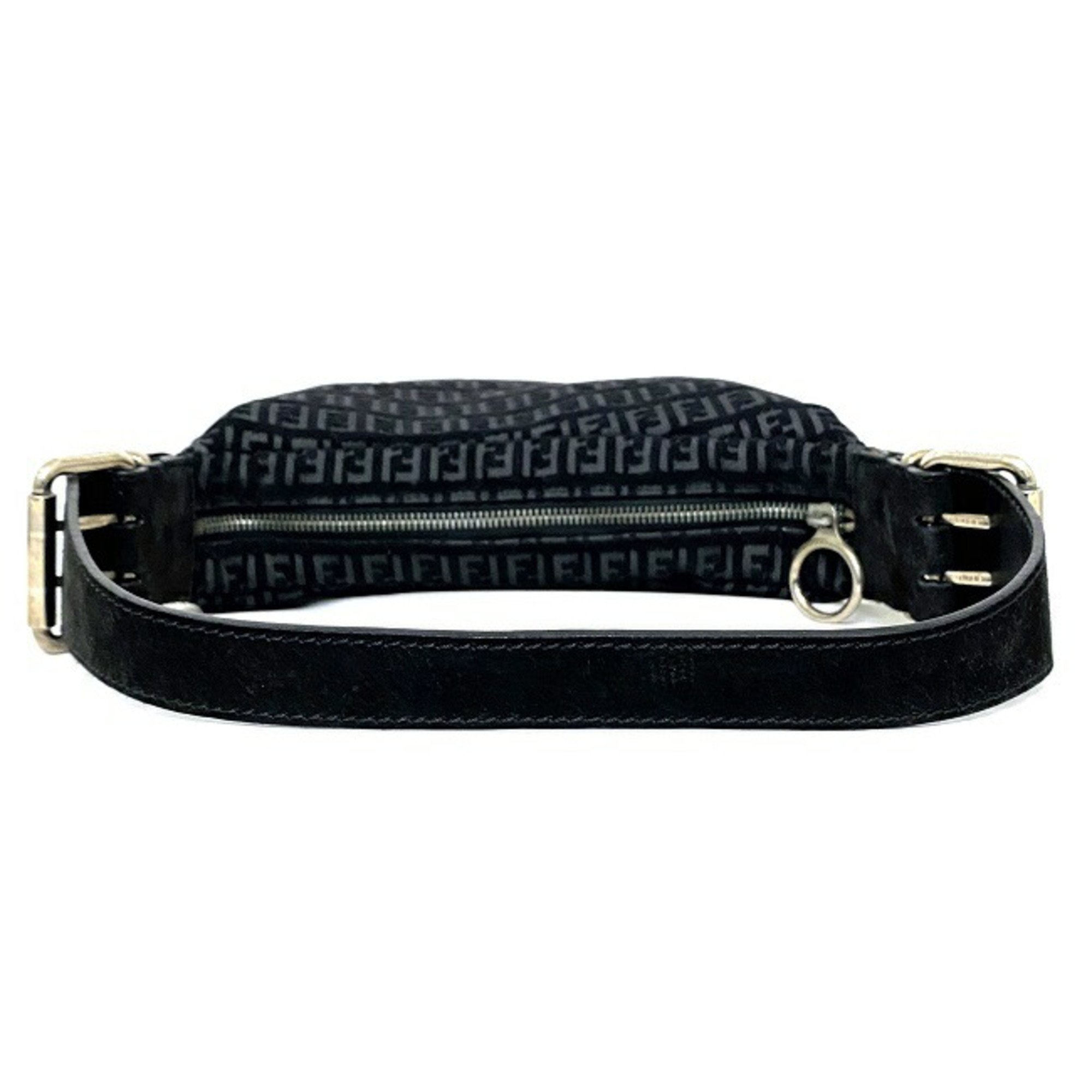 Pre-Owned Fendi One Shoulder Bag Black Silver Zucca Suede Leather FENDI Handbag Women's (Good)