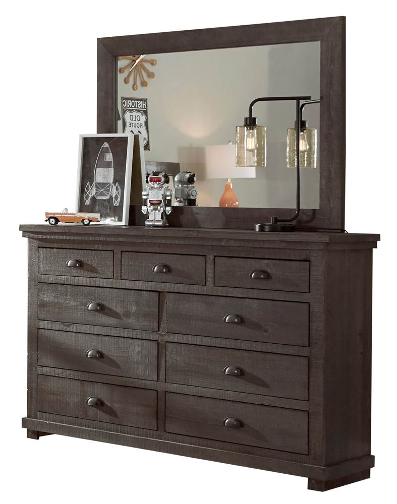Progressive Furniture P600-23-50 Bedroom Drawer Dresser & Mirror, Distressed Dark Grey
