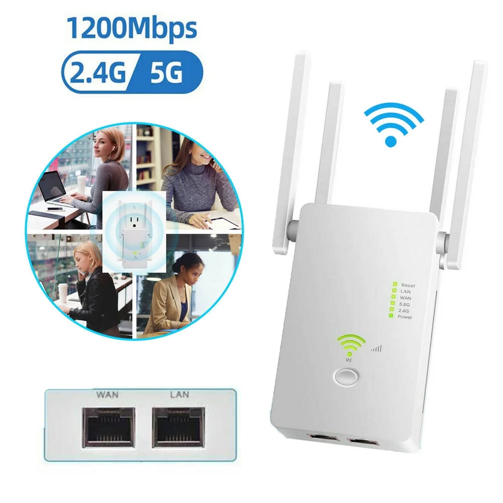 WiFi Extender, Up to 1200Mbps WiFi Range Repeater 2.4Ghz & 5Ghz Dual Band, Wireless Signal Booster