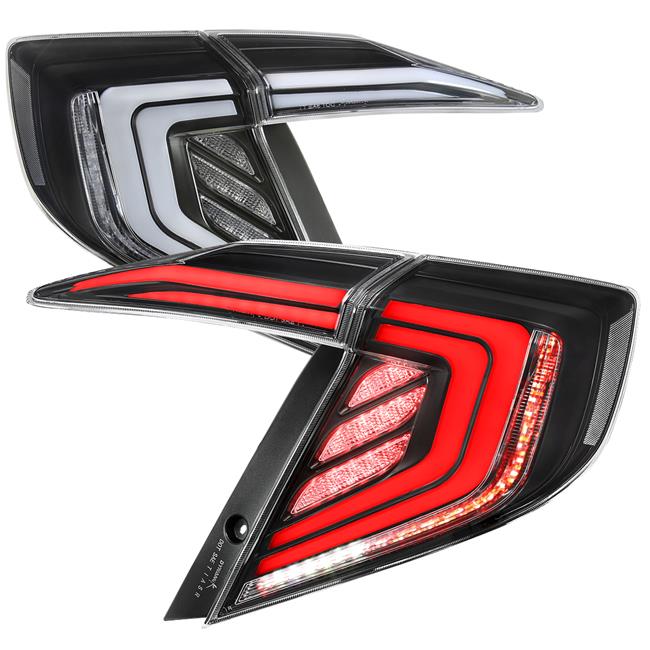 Spec-D Tuning Black Housing Clear Lens Dynamic LED Tail Lights Sequential Signal Lamps Compatible with 2016-2021 Honda Civic 4-Door Sedan , Left + Right Pair Assembly