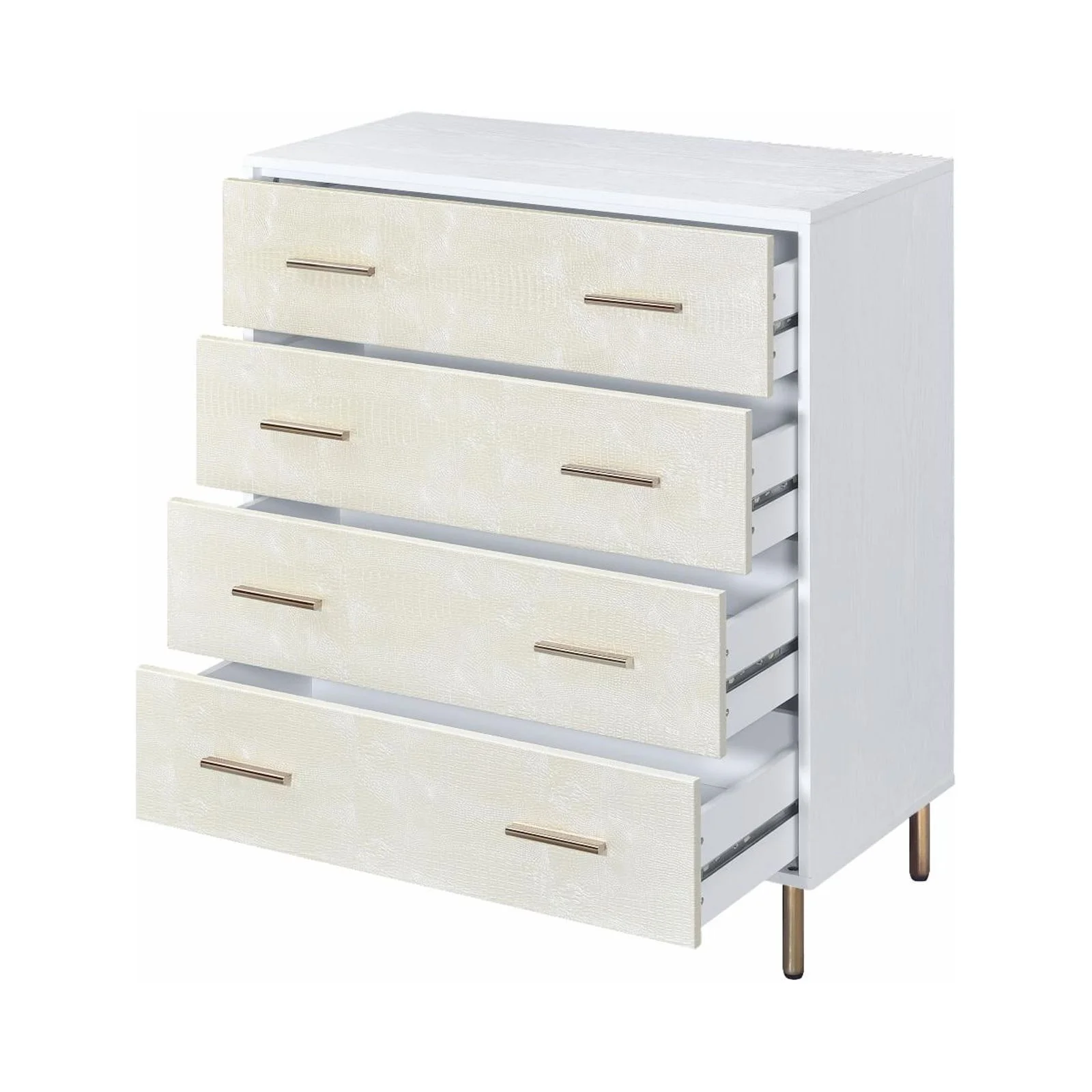 ACME Myles 4-Drawer Chest in White and Champagne