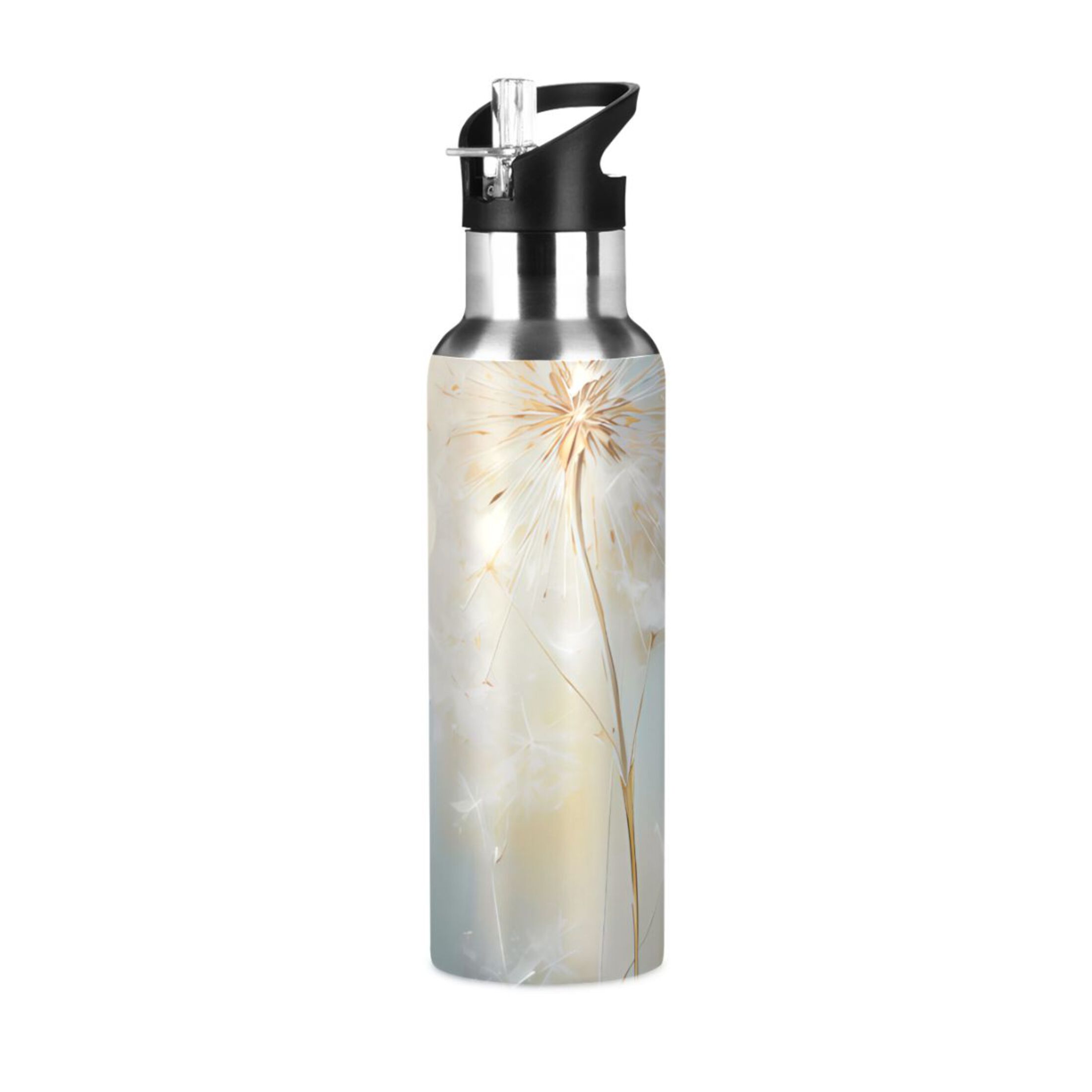 Dandelion Flower Water Bottles Insulated Thermos Kids Stainless Steel Bottle with Straw Lid Flask Leakproof for Sports Gym 20 oz