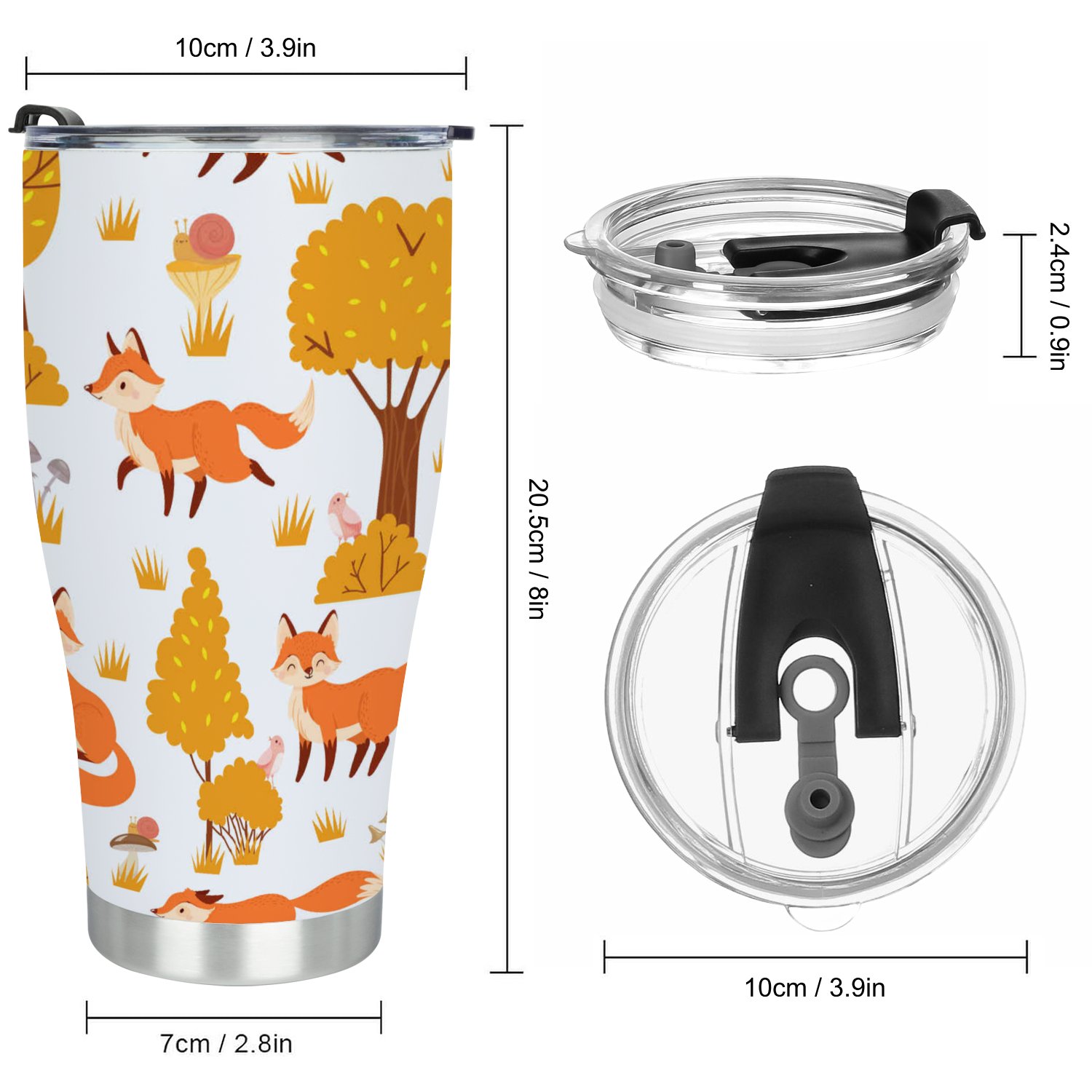 Hidove Stainless Steel Tumbler, Fox 30oz Leak Proof & Stainless Steel Bottle for Hot & Cold Drinks - Coffee Travel Mug, Water Metal Canteen, Thermal Cup