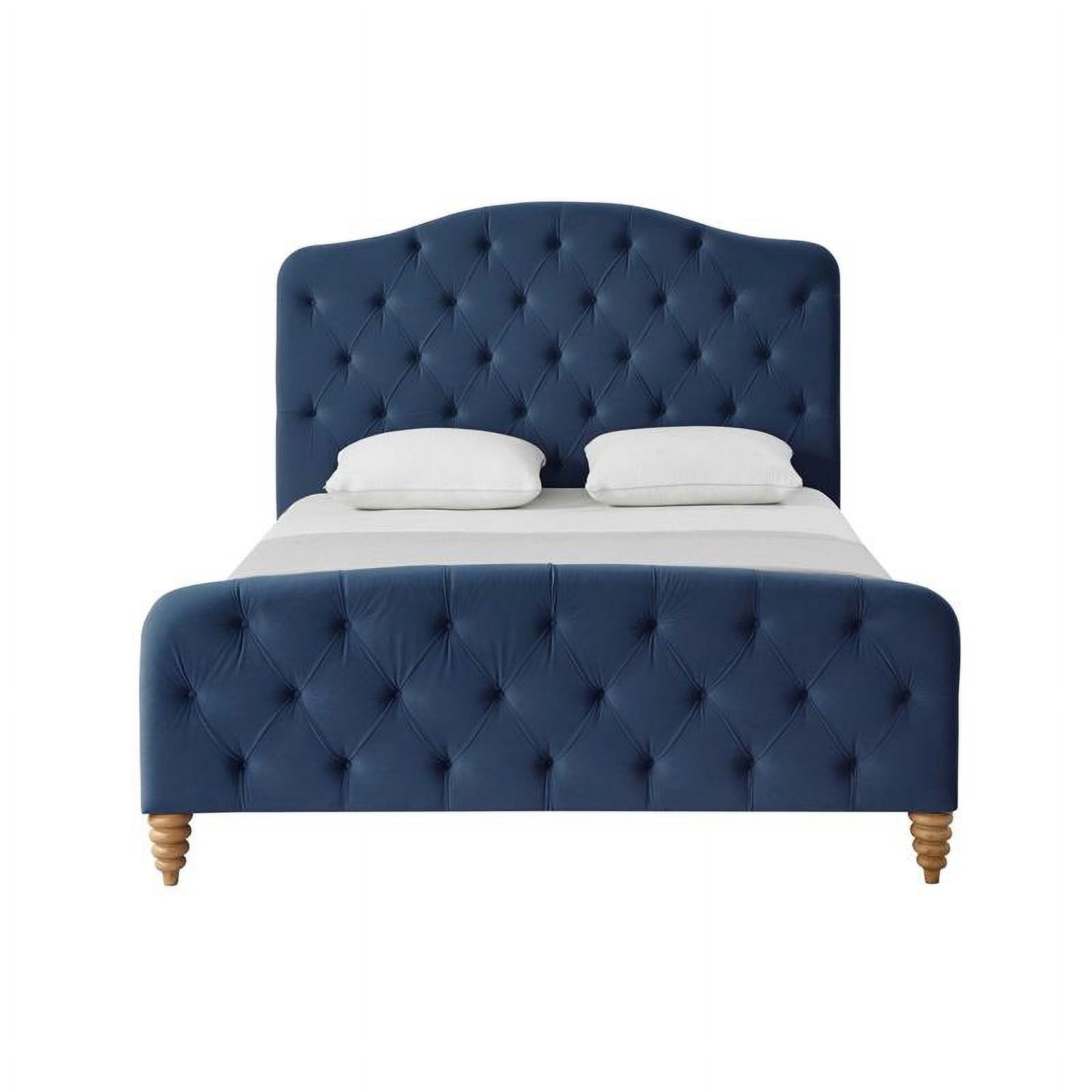 Calliope Bed Navy Velvet Twin Diamond Tufted Headboard and Footboard Upholstered